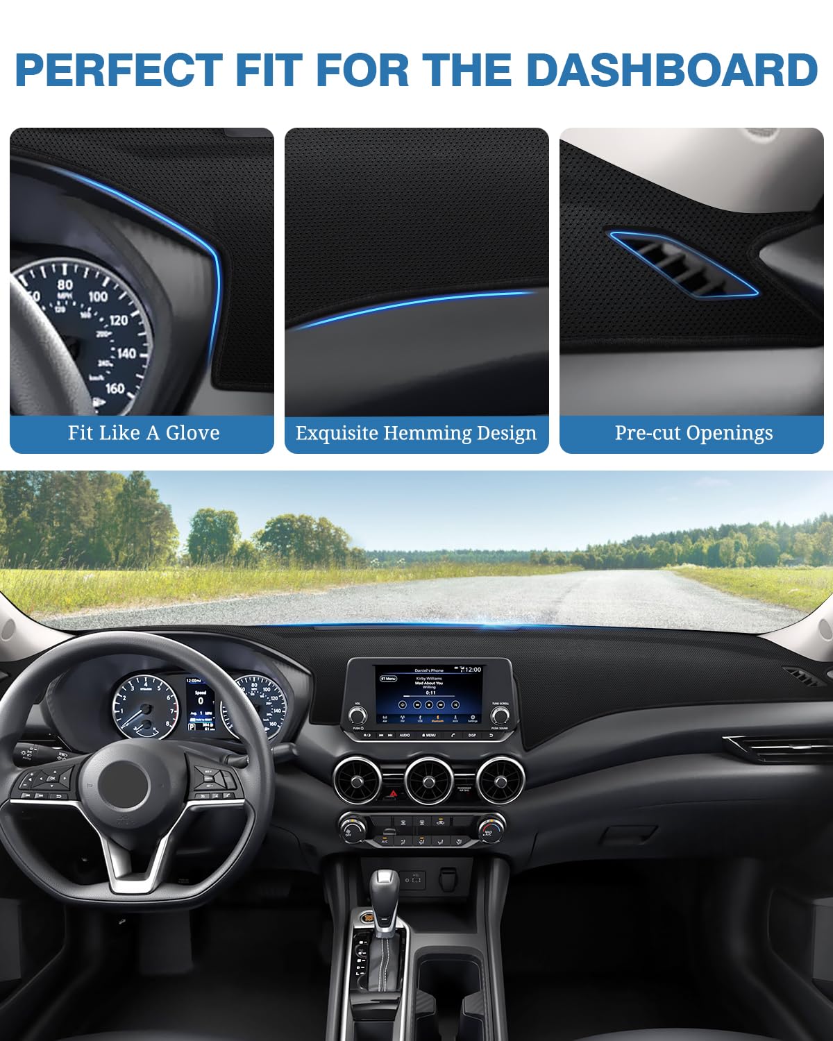 Fiilines Dash Cover For Nissan Sentra 2020-2025(S/Sv/Sr), Dashboard Mat Cover Sunshade Nonslip Mesh Protector No Glare Black