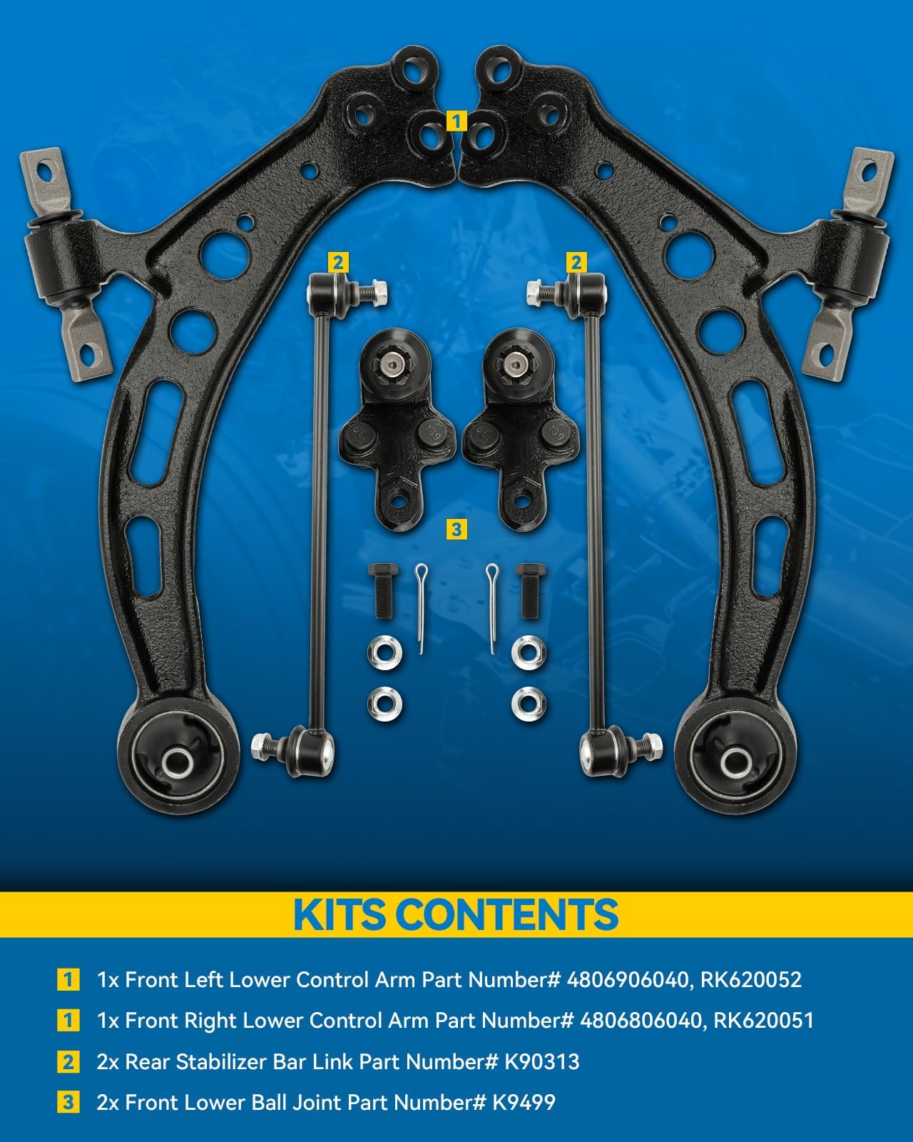 PHILTOP 6pcs Front Lower Control Arms Sway Bar Link for 1997-2001 ES300, 2001-2003 RX300, 1997-1998 Avalon, 1997-2001 Camry Susp