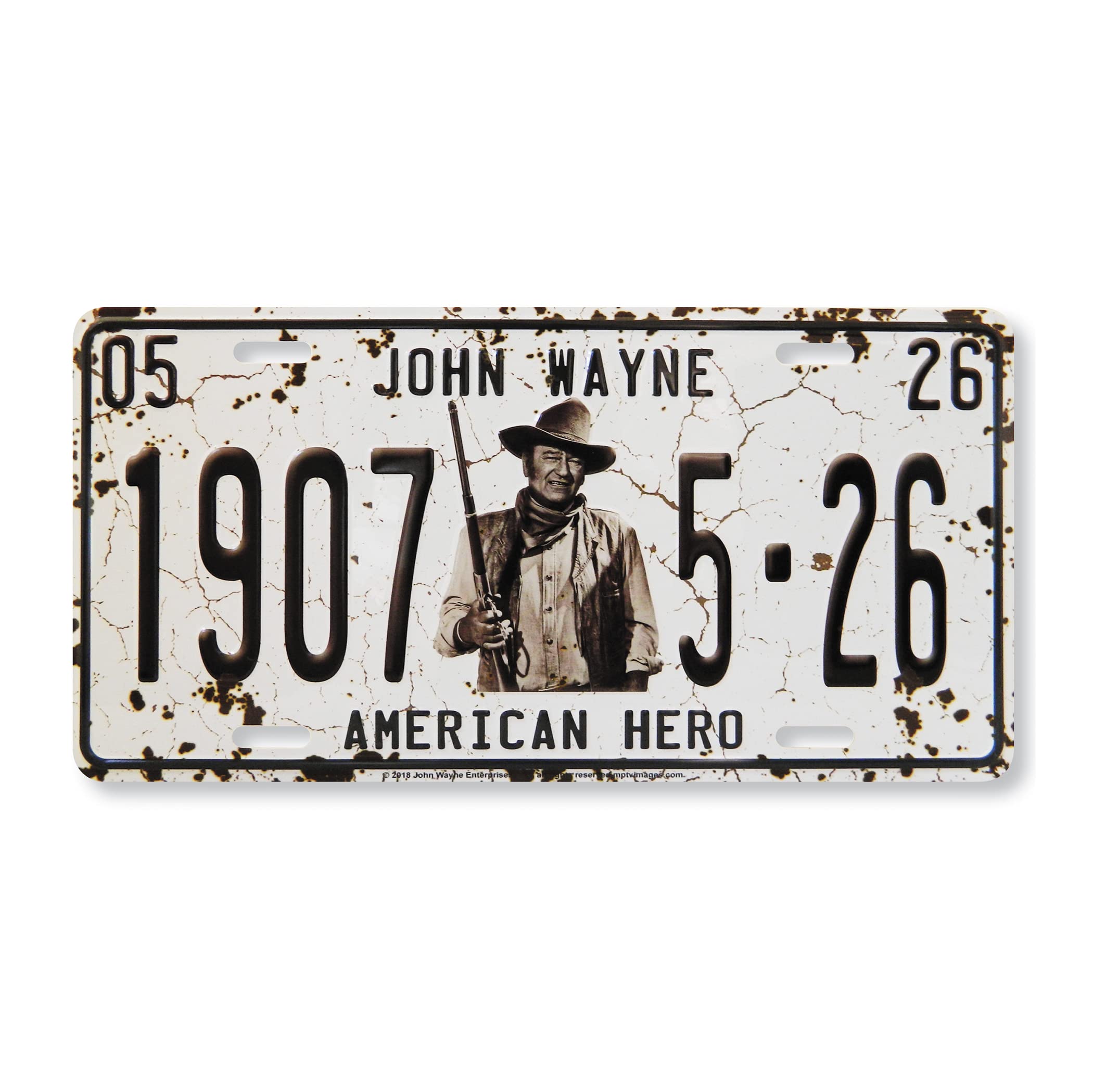 Midsouth Products White John Wayne 1907 American Hero Vintage License Plate