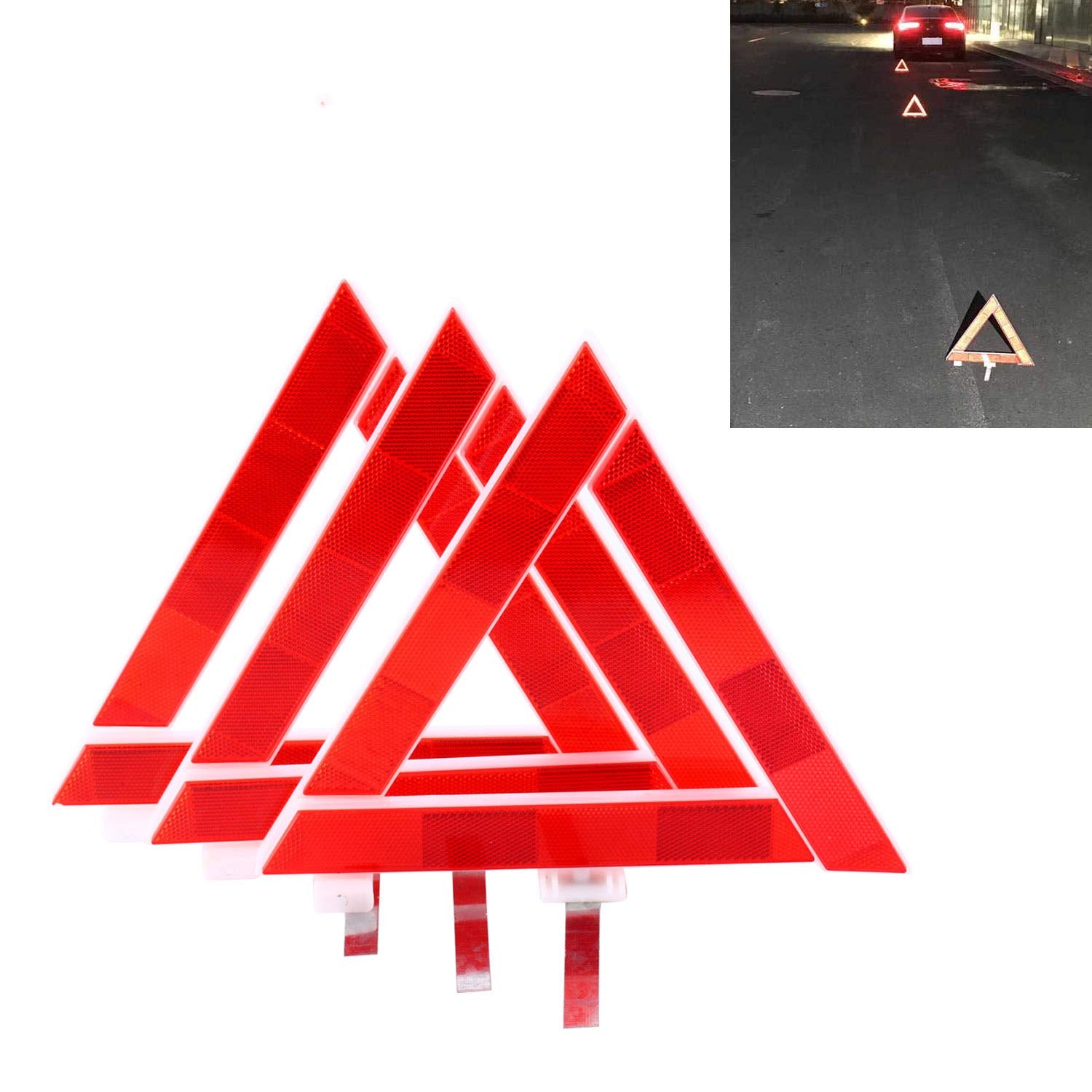 8MILELAKE 3 Pack Vehicle Safety Triangles Warning Reflector Highly Emergency Early Warning Roadside Tool