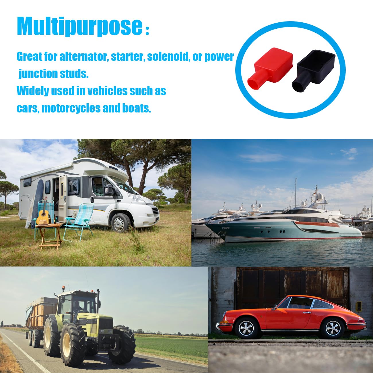 Battery Terminal Cover Flexible positive and negative battery terminal protectors Car Insulating Battery Cover Red and Black Top