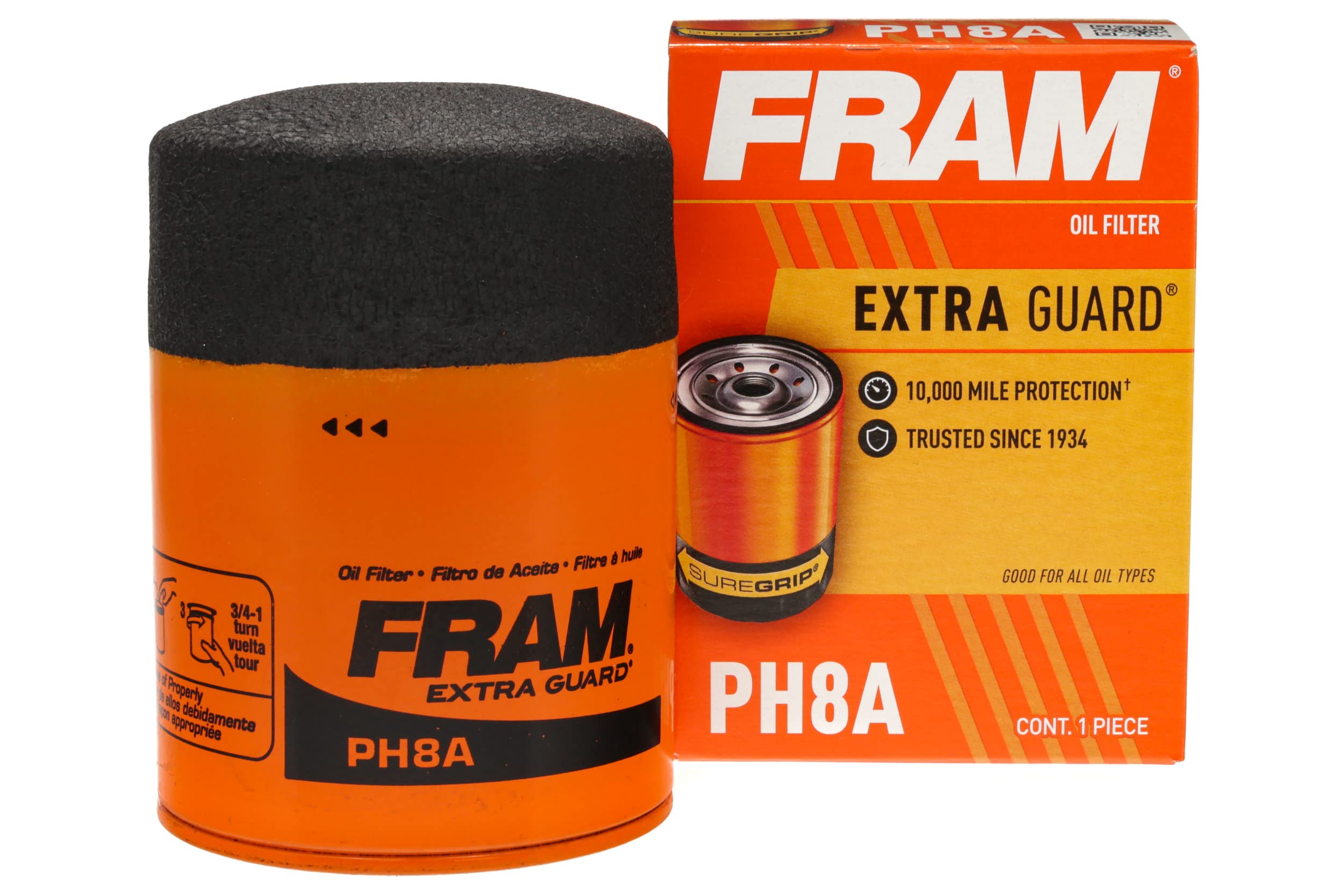 Fram Extra Guard Ph8A, 10K Mile Change Automotive Replacement Interval Spin-On Engine Oil Filter For Select Vehicle Models