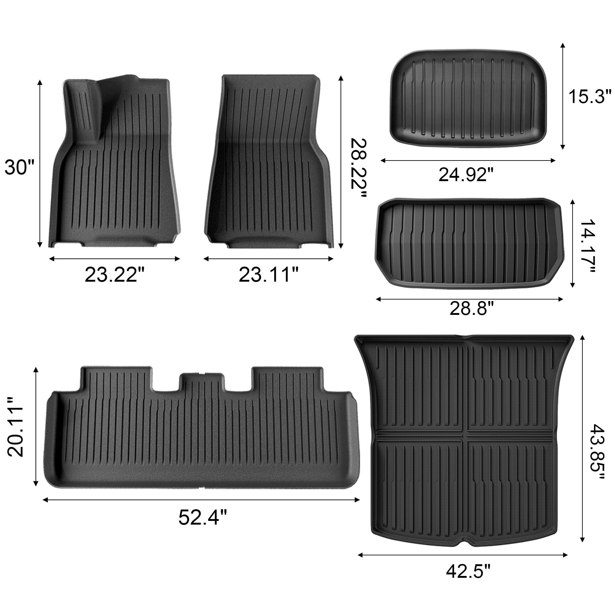 Autocessking Floor Mats For Tesla Model Y 2021-2024, Set Of 6 Mats All Weather Tpe Waterproof Anti-Slip Front & Rear Trunk Mats