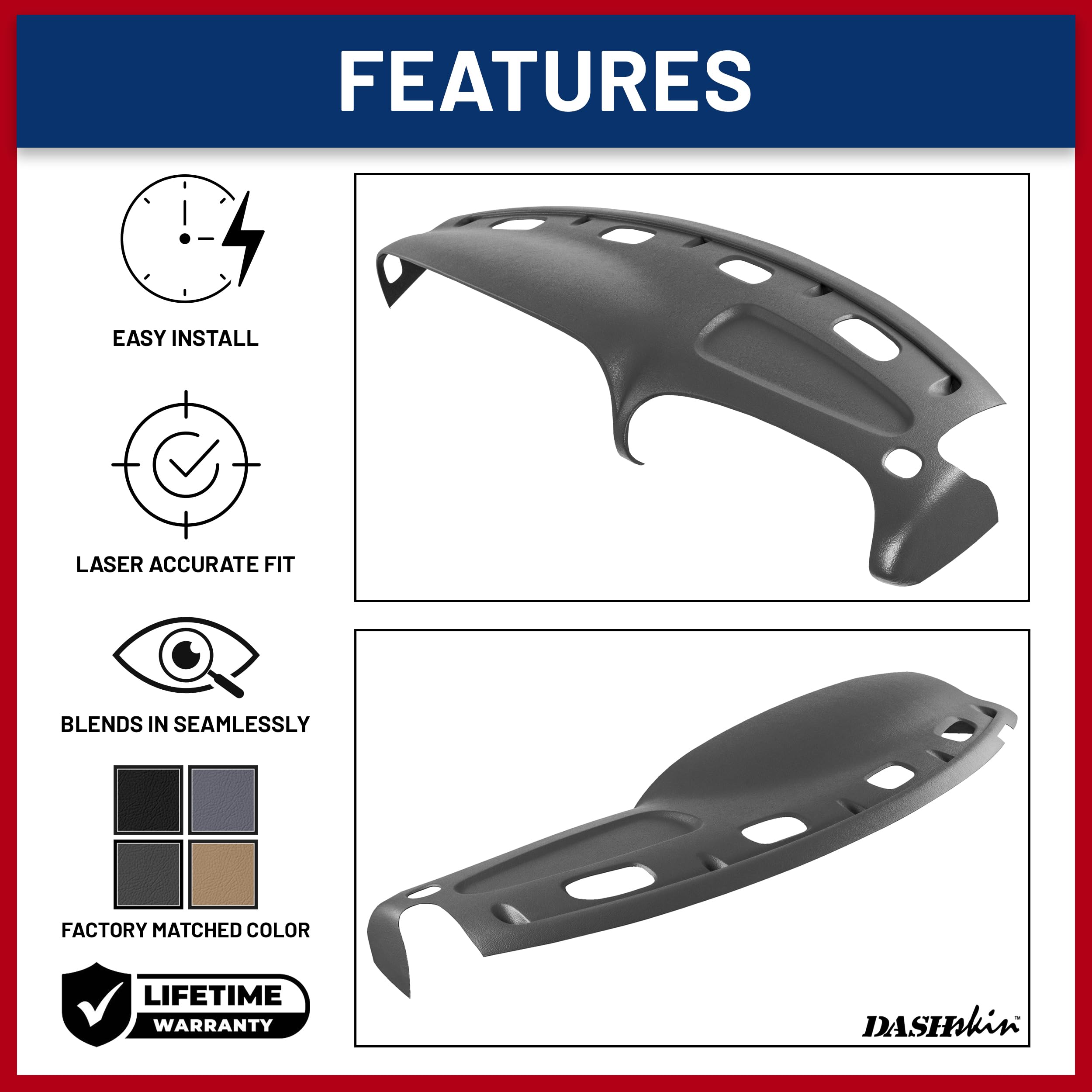 DashSkin American Made (NOT Made in China!) Molded Dash Cover Cap Compatible with 1998 1999 2000 2001 Dodge Ram 1500 (98-02 Ram 2500/3500) in Agate Grey