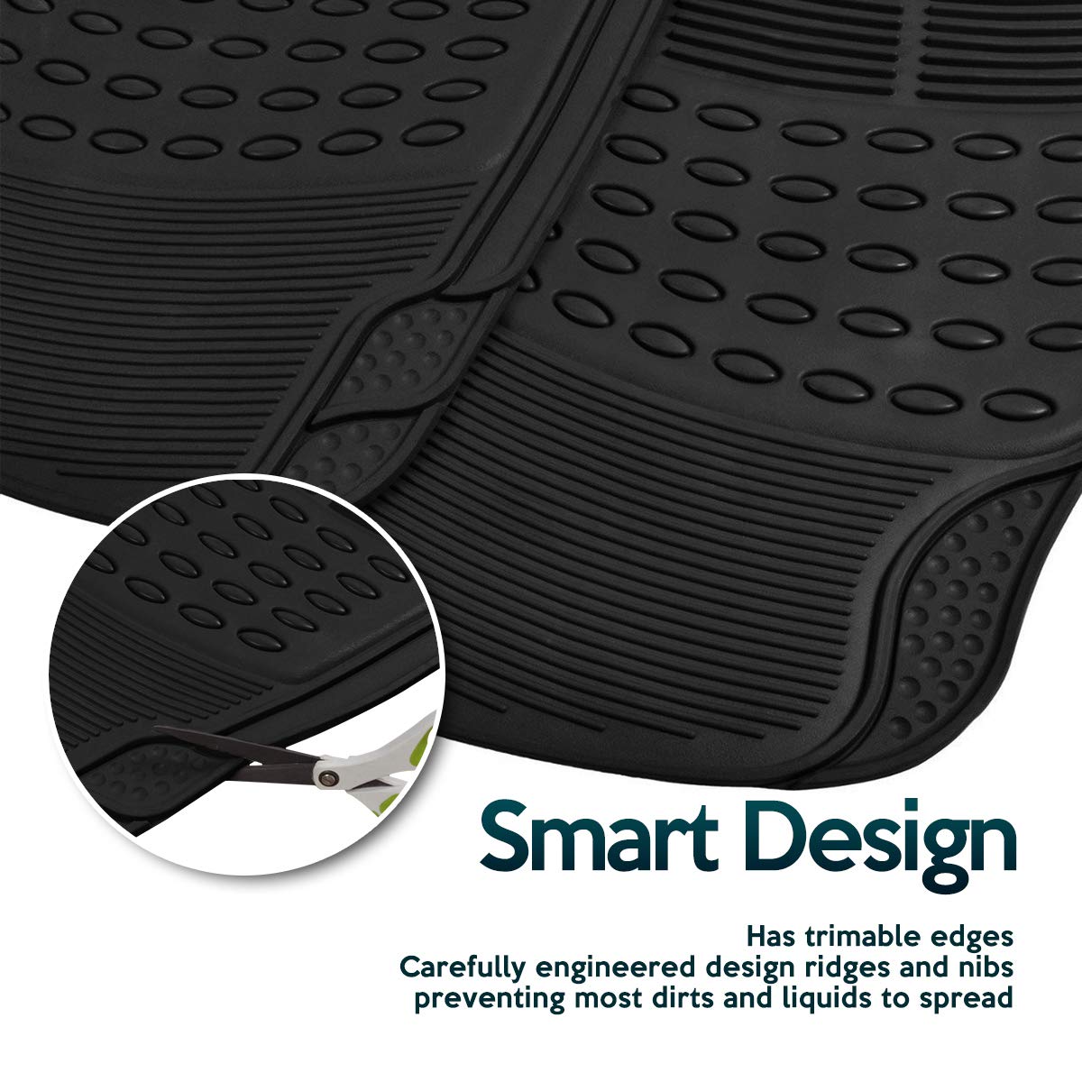 Zonetech All Weather Rubber Semi Pattern Car Interior Floor Mats - 4-Piece Set Black Heavy Duty Car Interior Floor Mats