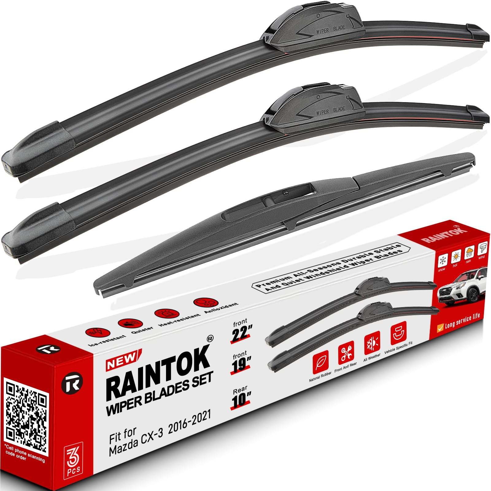 Raintok Windshield Wiper Blades Replacement For Mazda Cx3 Cx-3 2016 2017 2018 2019 Original Factory Quality Front Rear Wipers Bl