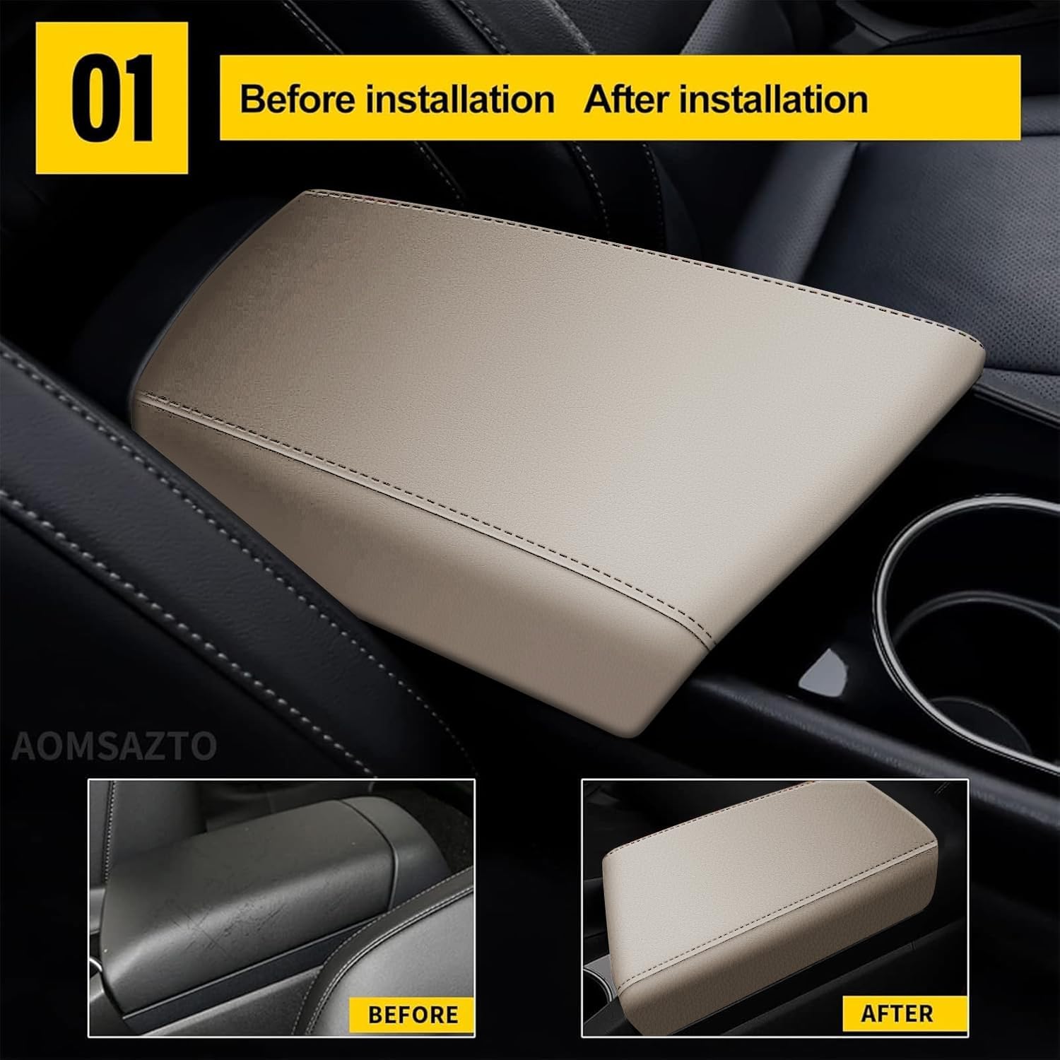 AOMSAZTO Armrest Covers for 2021 2022 2023 2024 Hyundai Elantra (Automatic Brake Only, Not for Handbrake)