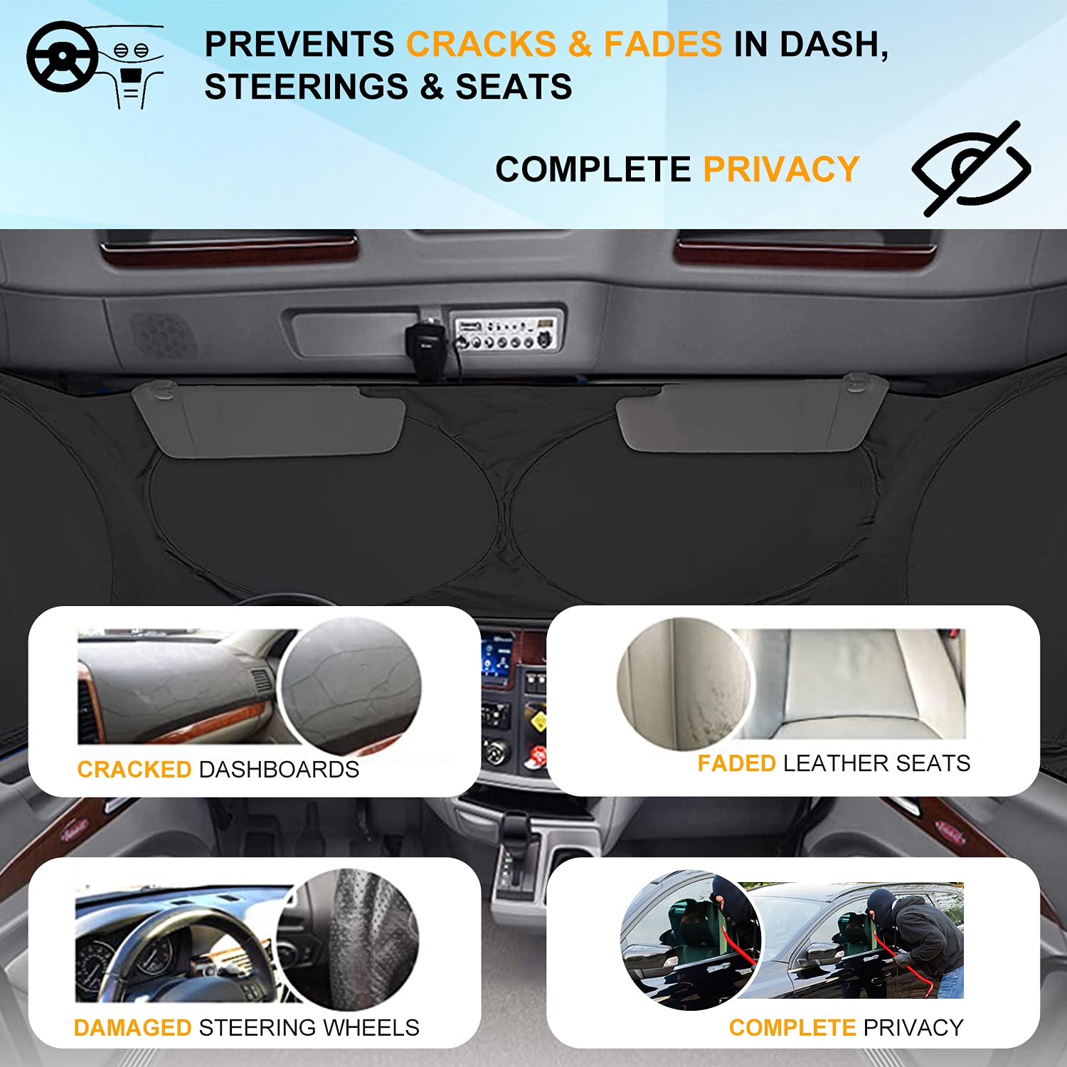 Semi-Truck Sun Shade For Windshield And Side Window | Sunshade Maximum Coverage Windshields For Truck - Block Uv Sun Heat Rays -