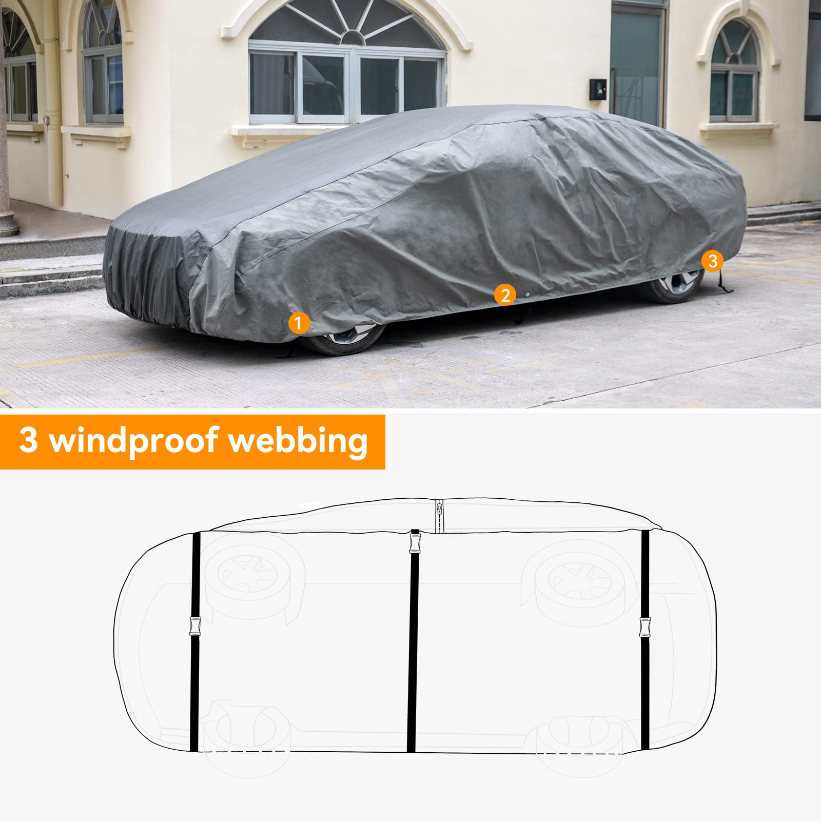 XCAR Ultra Light Waterproof Car Cover for Automobiles All Weather Protection, Windproof & Breathable, Fits Sedan Up to 160''