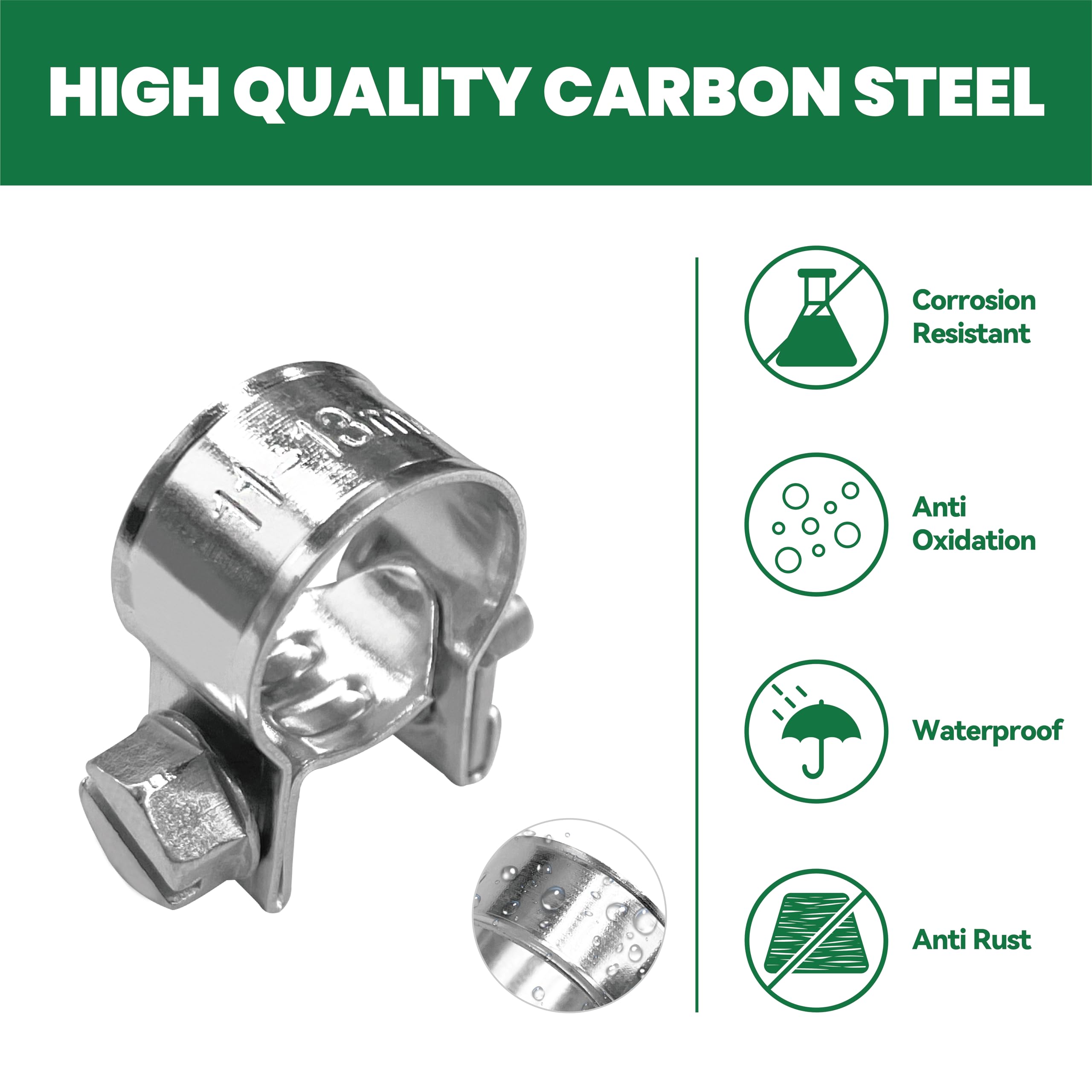 LAR-ME 1/4'' Mini Fuel Injection Hose Clamps, 20PCS Gas Line Hose Clamp, Adjustable Pipe Hose Clip Tube Clamps for Automotive,Ag