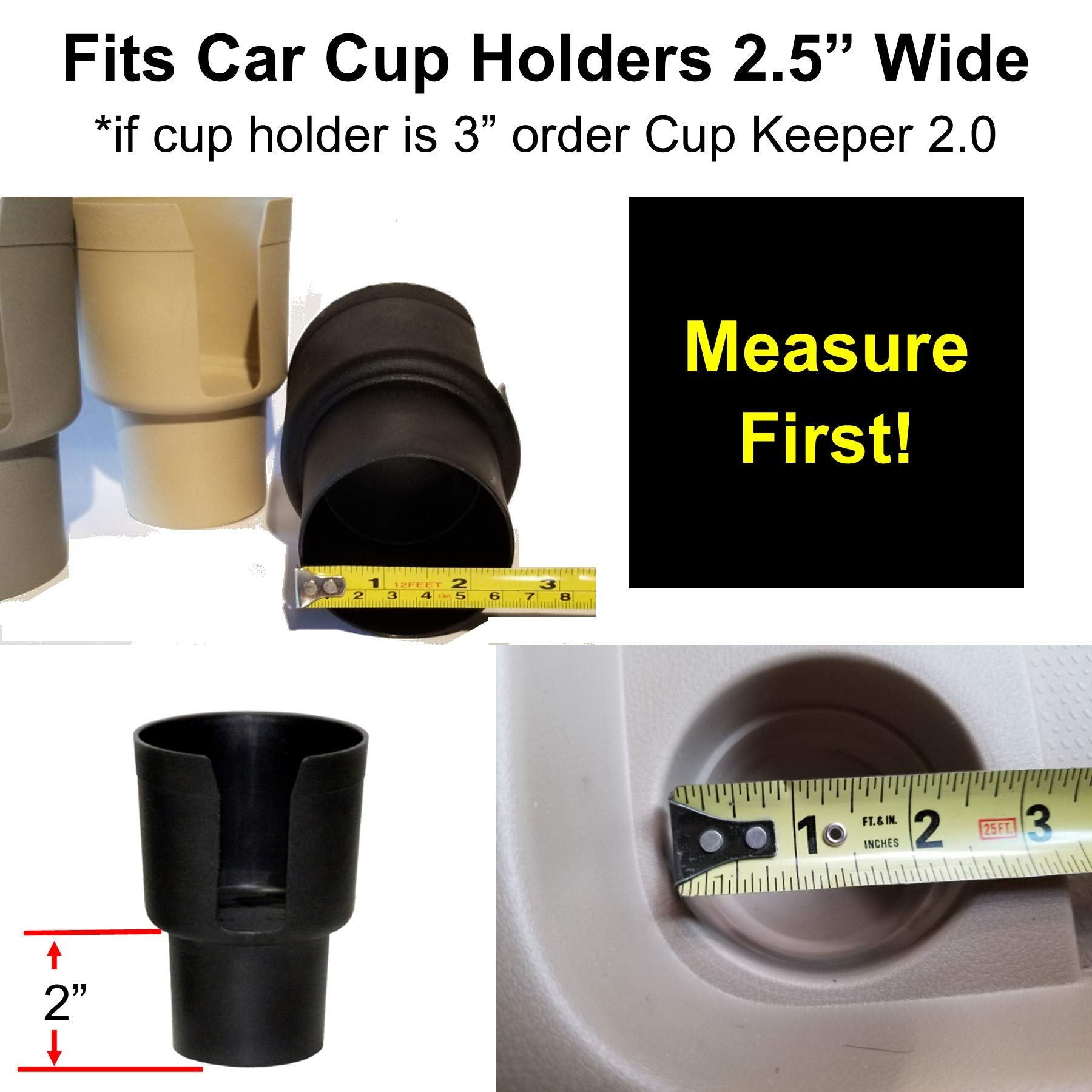 Gadjit Cup Keeper Adapter (2 Pk) expands Narrow Car Cup Holders from 2.5-3' up to 3.25' in Diameter to Hold Mugs, Convenience Store Cups, Water + Soda Bottles up to 3.25' Wide and 8-10' Tall (Gray)
