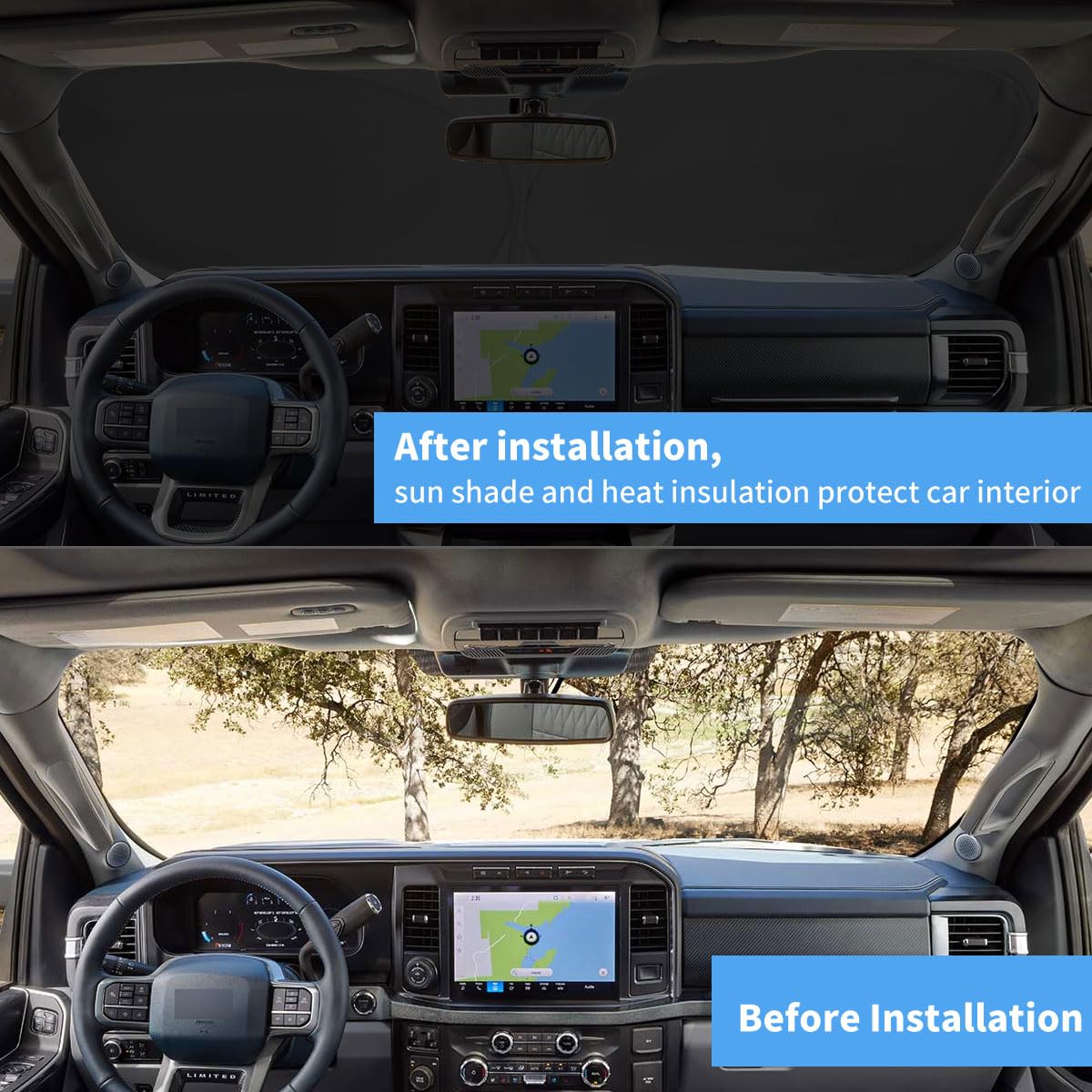 Hohuigo Windshield Sun Shade Fit 2025 2024 2023 2022 Ford Maverick Hybrid, Xl, Xlt, Lariat Foldable Front Window Sunshade Access