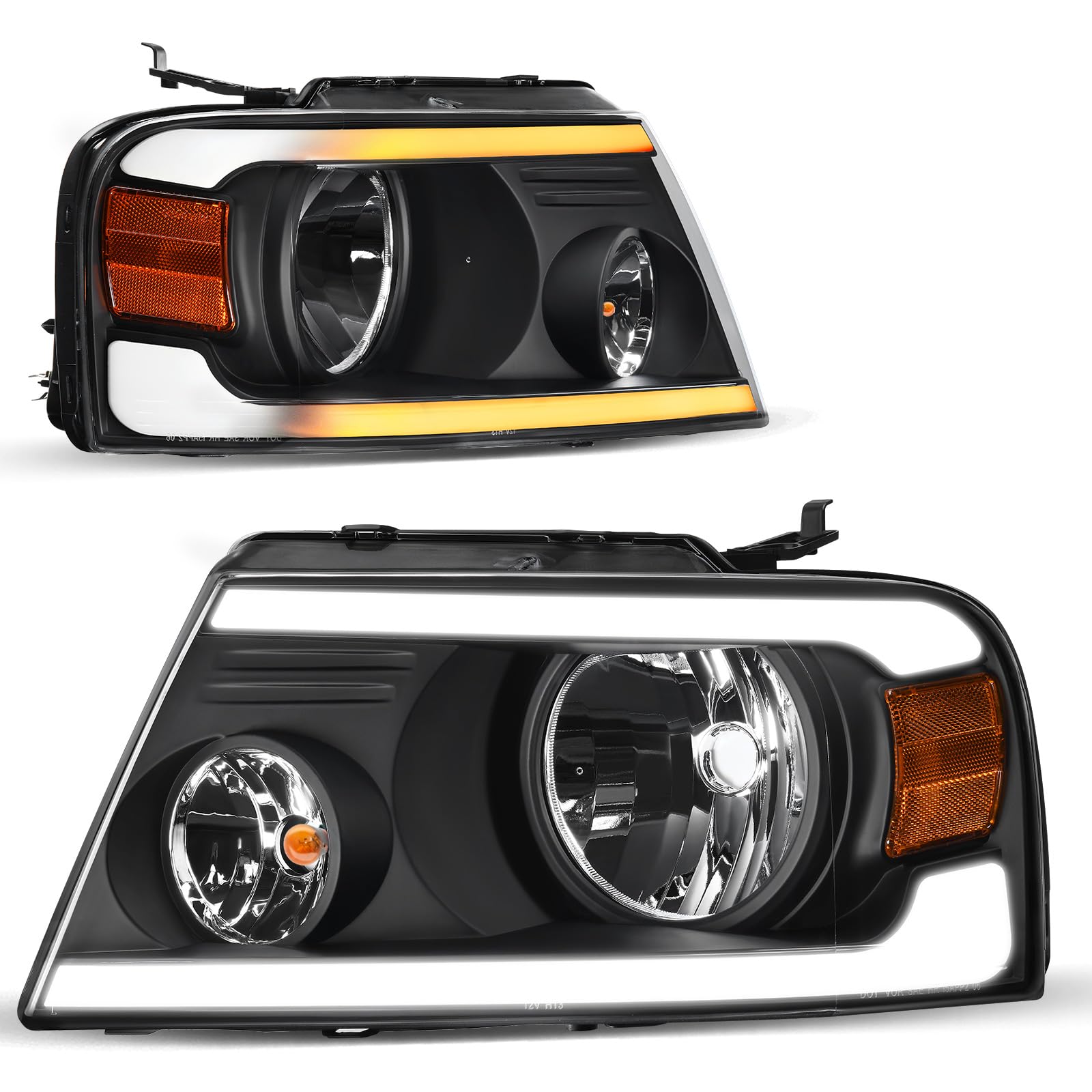 Autosaver88 Switchback Led Tube Headlights Assembly Compatible With 2004 2005 2006 2007 2008 Ford F150 F-150 Drl Headlamp Replac