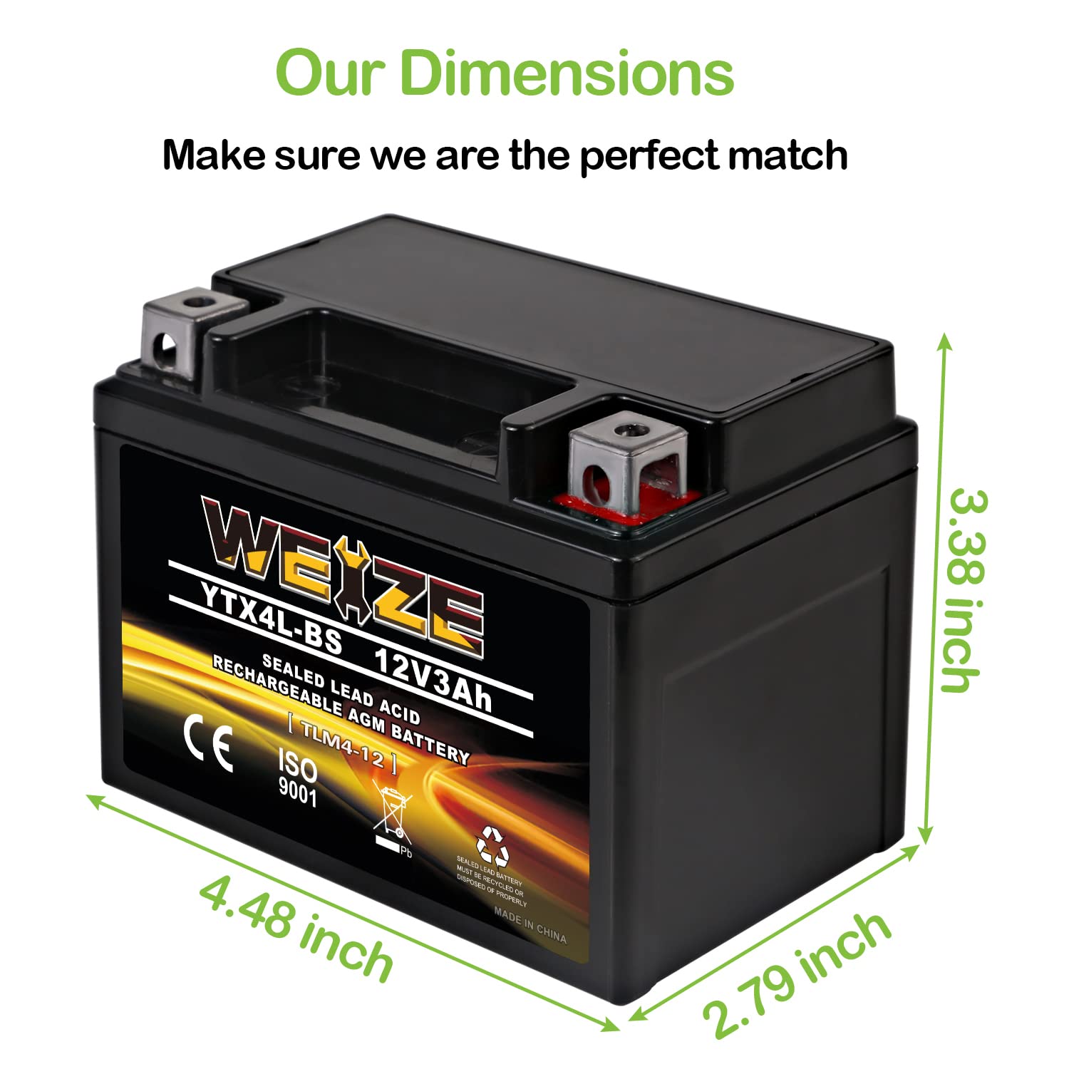 Weize YTX4L-BS High Performance-Rechargeable-Sealed Motorcycle Battery Compatible With Polaris Scrambler, Sportsman 90, Honda Sc