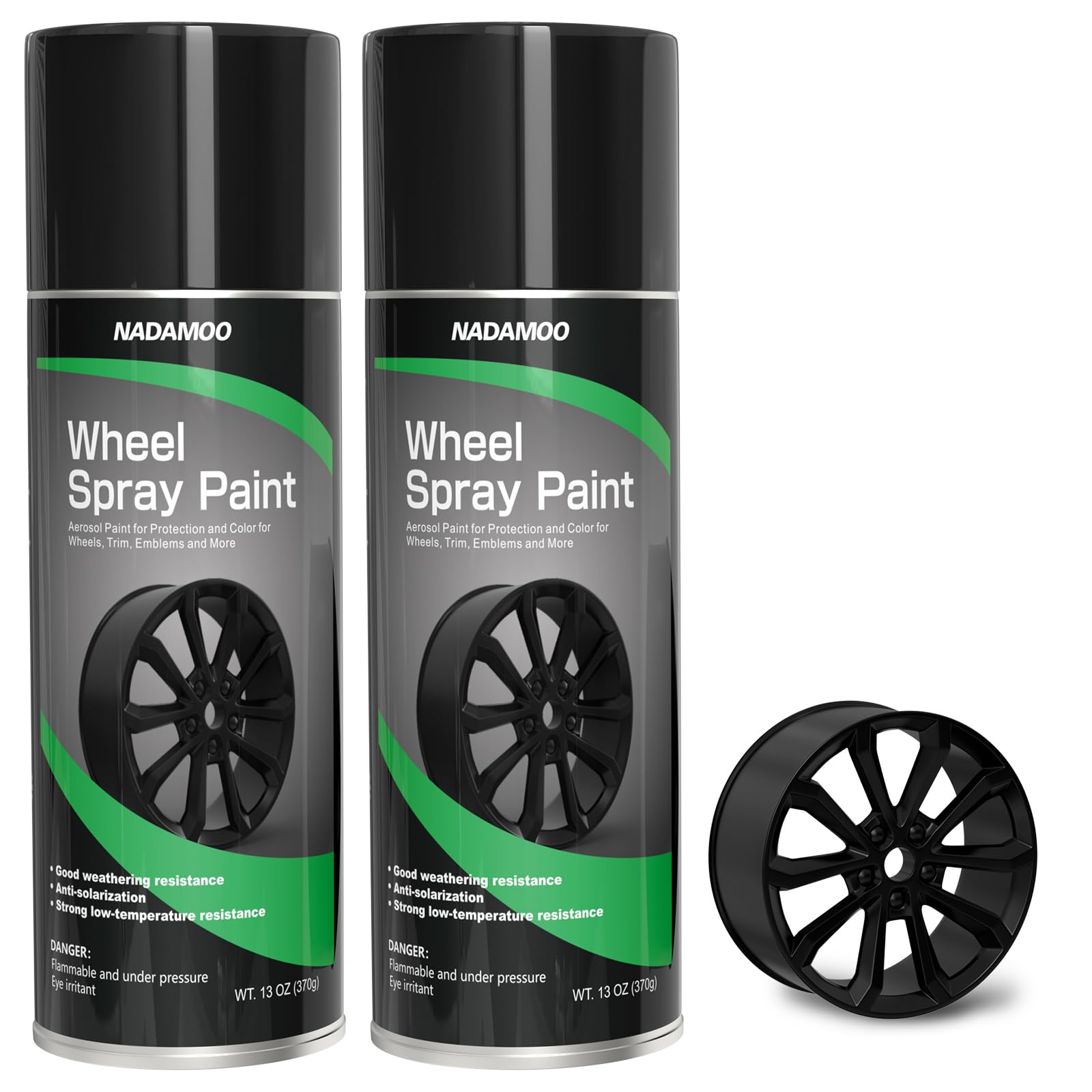 Nadamoo Aluminum Wheel Spray Paint, Car Rim Aerosol Paint For Recolor And Protection Of Metal Surface, Semi-Gloss Black, 2 Cans,