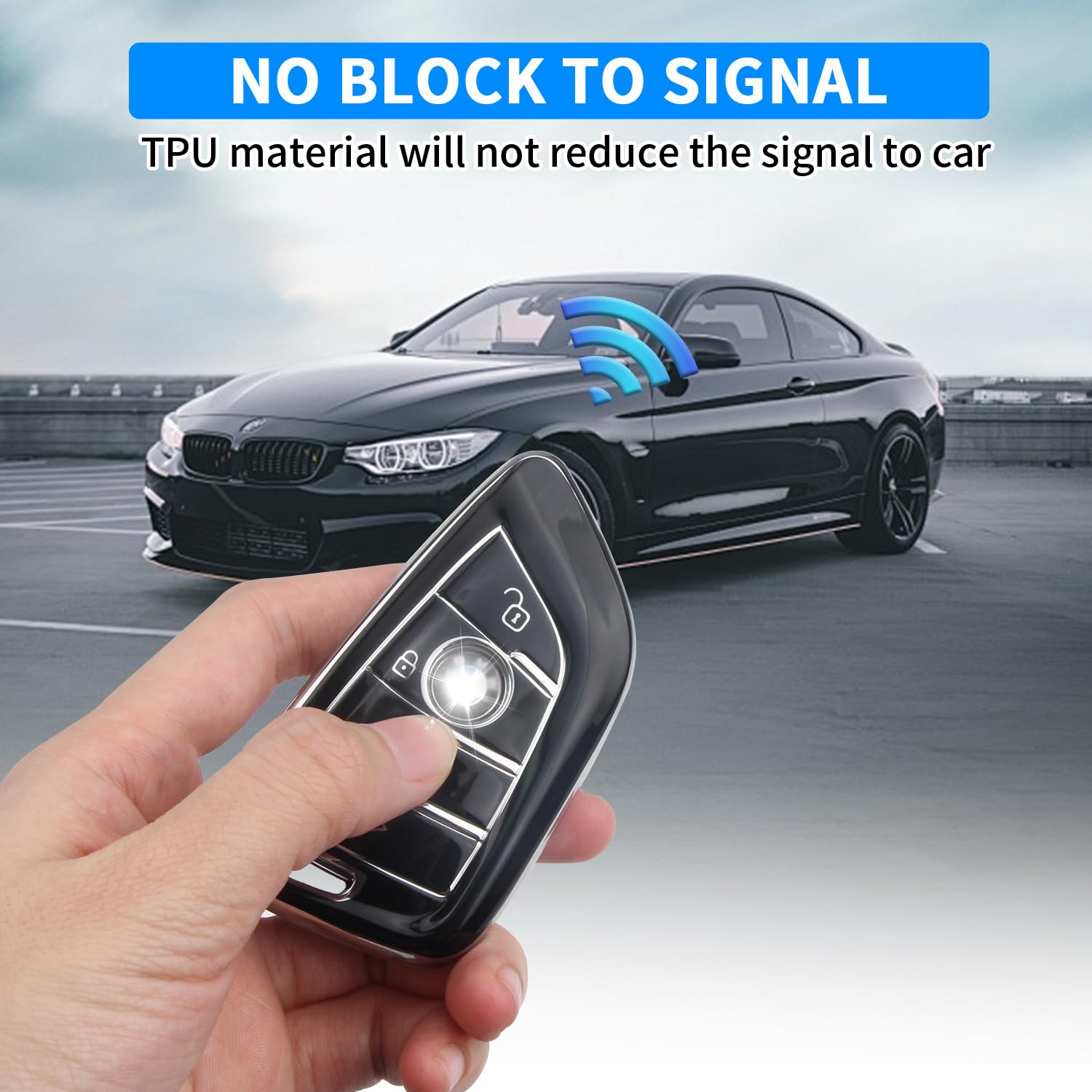 Qbuc For Bmw Key Fob Cover With Leather Keychain,For Bmw 2 5 6 7 Series X1 X2 X3 X5 X6 X7 Premium Soft Tpu Key Fob Holder (1-Bla