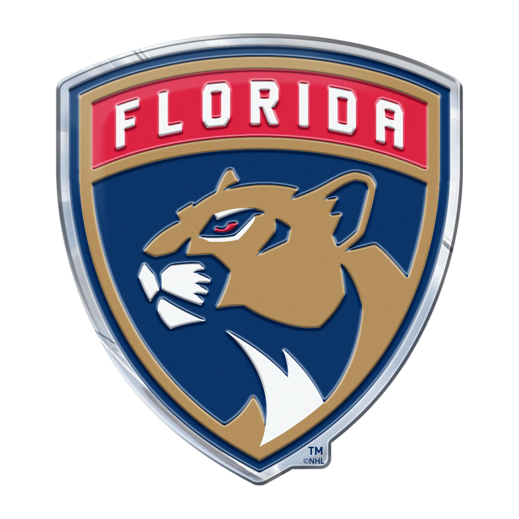 FANMATS Heavy Duty Aluminum Auto Emblem Decal - Florida Panthers - 3.25" x 3.25" - Team Colors - Model 60488