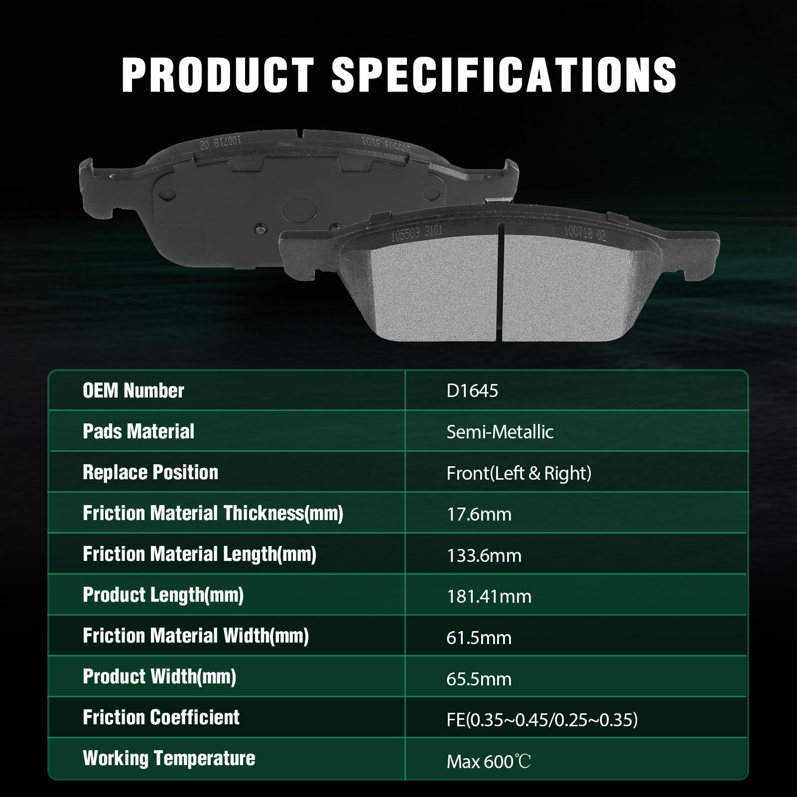 Automuto 8Pcs Front & Rear Semi-Metallic Disc Brake Pads Set D1564 D1645 For Ford Escape 2013-2016, Focus 2013-2018, Transit Con