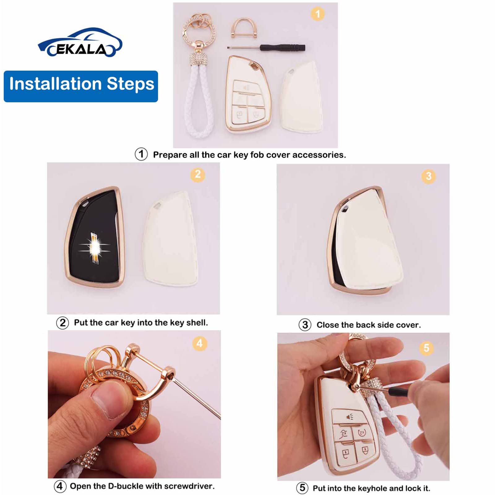 Ekala For Gmc Key Fob Cover With Key Fob Keychain, 5 Buttons Soft Tpu Key Shell Case Compatible With 2021 2022 2023 Gmc Sierra 1500 Chevy Silverado 1500 2500Hd 3500Hd (Bck-5D)