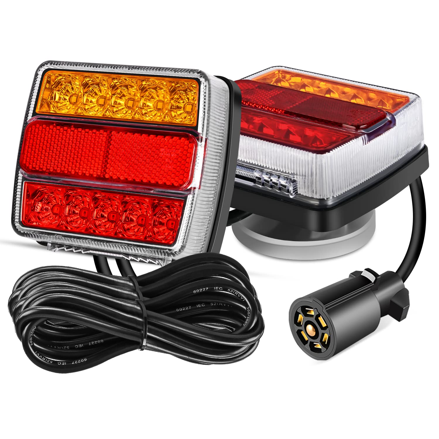 Nilight Magnetic LED Trailer Towing Light Kit 24ft Cable with 7 Pin Plug Tail Stop Amber Turn Signal License Plate Light on 12V 