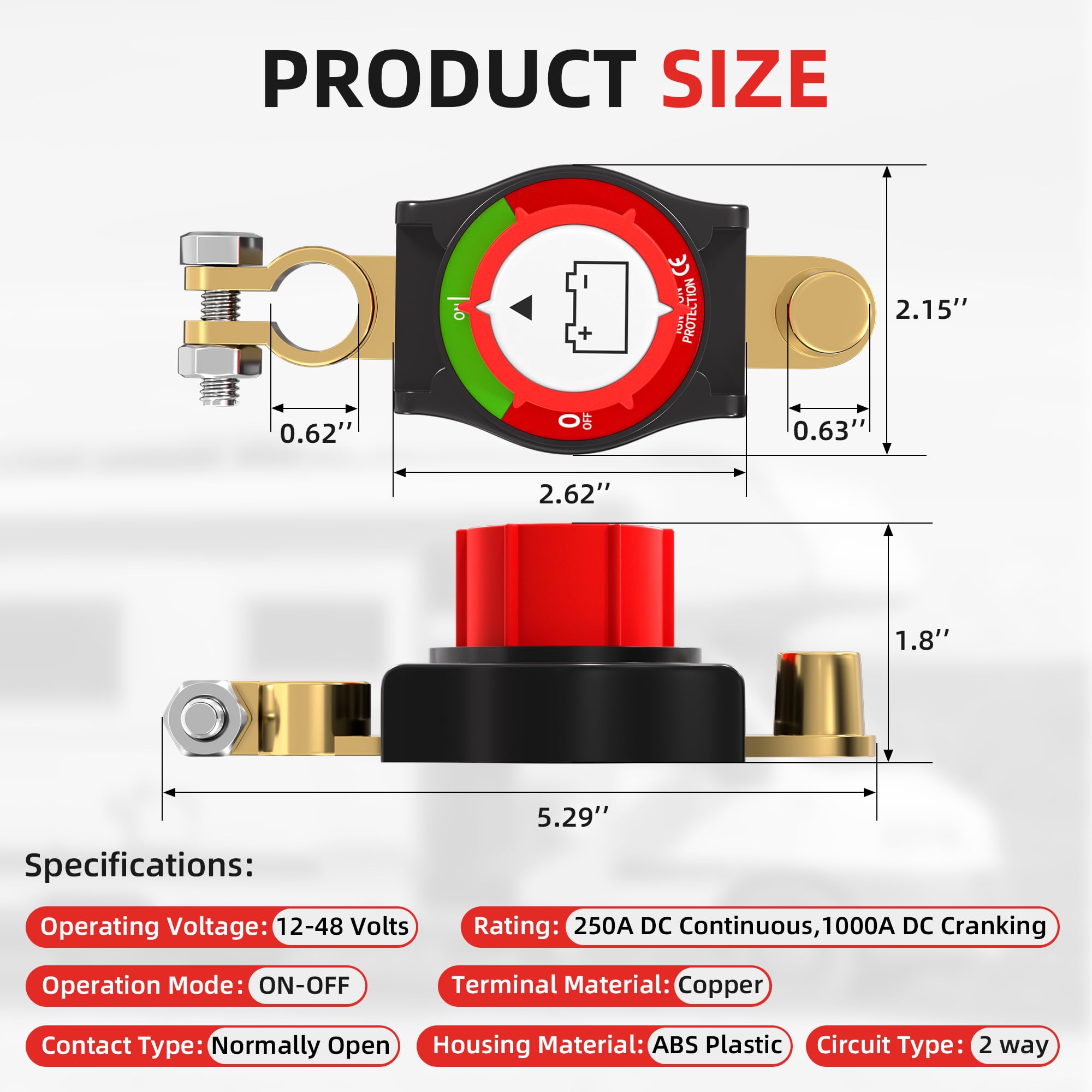 Joinfworld Top Post Battery Disconnect Switch 12V-48V Battery Kill Switch Negative On/Off Battery Switch For Cars, Vehicles, Rvs