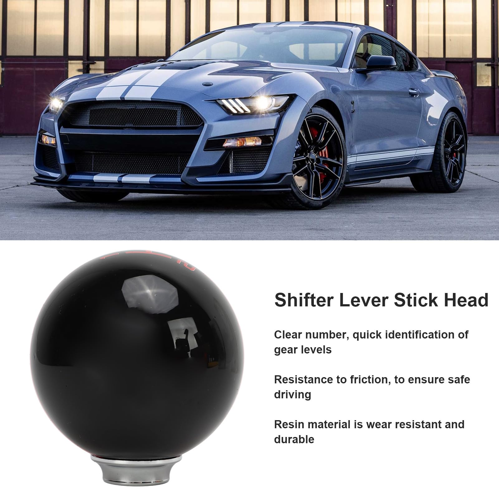 Fydun 5 Speed Round Ball Shift Knob Manual Transmission Shifter Lever Stick Head Knob For Mustang 1967 To 2018 (Black Red)