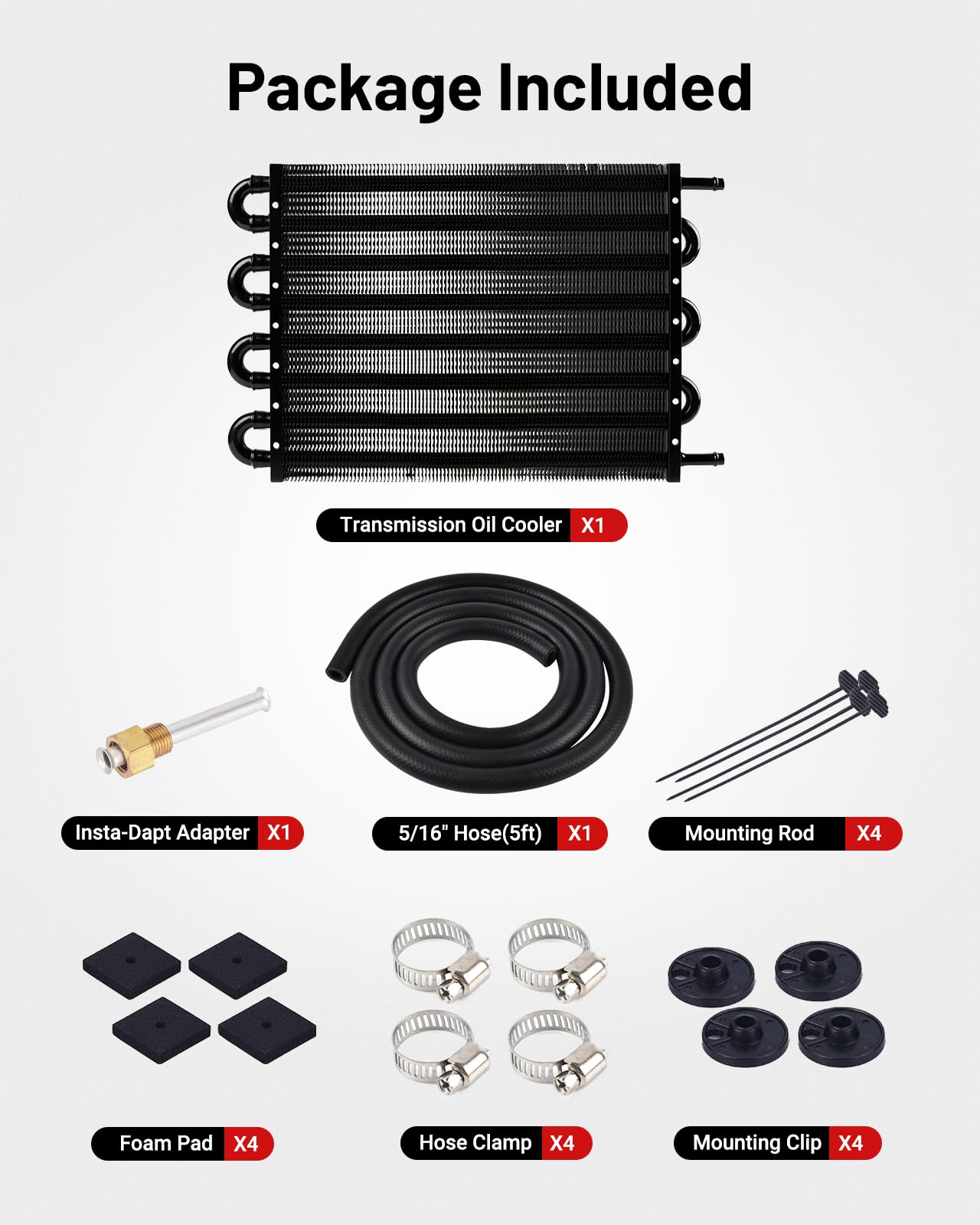 Evil Energy 5/16'' Transmission Oil Cooler, 8 Pass Tube And Fin Cooler Kit Universal Aluminium Black