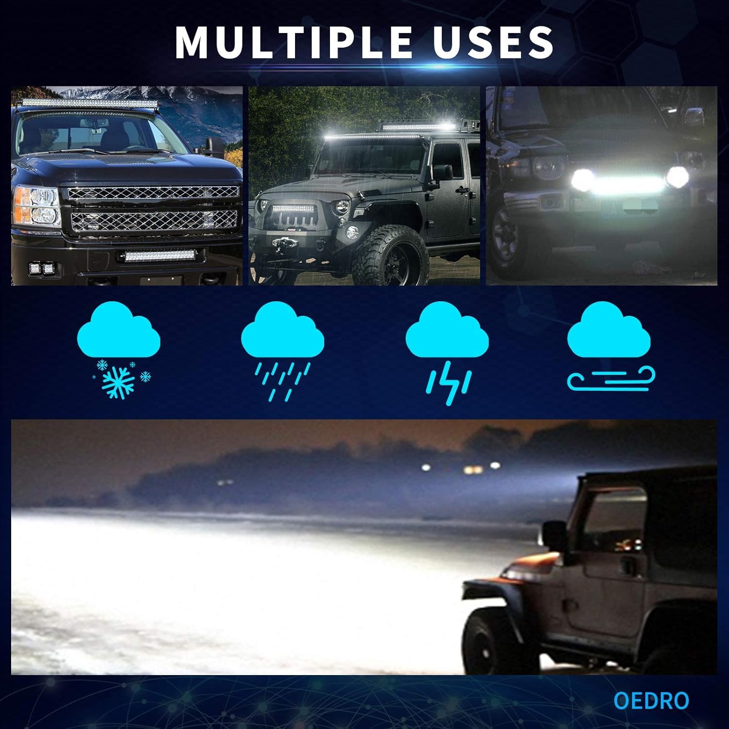 Oedro 12 Inch Led Light Bar Spot Flood Combo Tri-Row Driving Light Ip68 Off Road Fit For Pickup 4X4 Atv Utv Suv 4Wd Truck Tracto