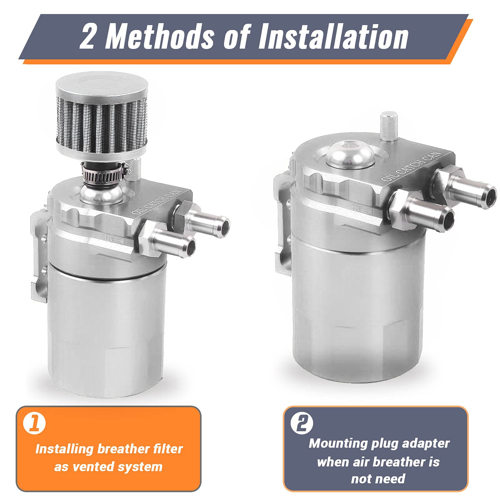 Muge Racing Universal Oil Catch Can Tank Kit Polish Baffled Reservoir With Breather Filter With 3/8'' Fuel Line, Aluminum, Silve