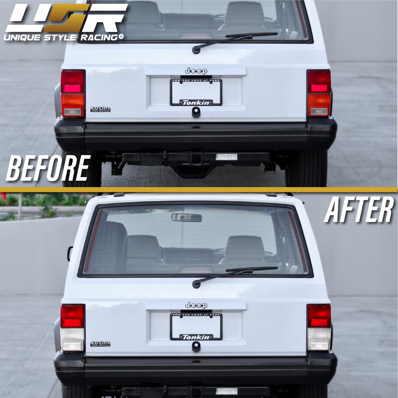 USR UNIQUE STYLE RACING 84-96 XJ Tail Lights - Euro Red/Clear Lens Rear Lamps Set for 1984-1996 Cherokee XJ (Left + Right)