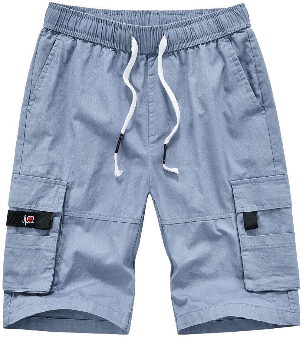 Xinyangni Womens Casual Outdoor Knee Length Cotton Lightweight Cargo Shorts Multiple Pockets Relaxed Fit Light Blue Us 20-22