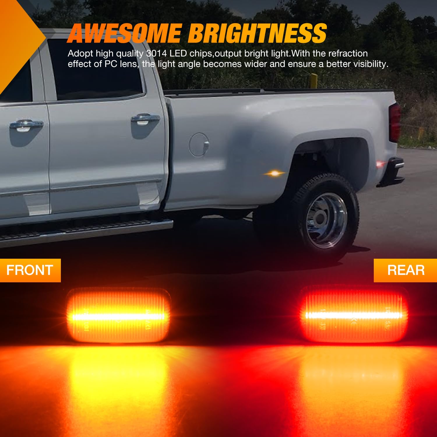 Nilight Fender Side Marker Lights 4 Pcs 21 Led Smoke Lens Red Amber Front Rear Clearance Light Compatible With 2015-2022 Chevy S