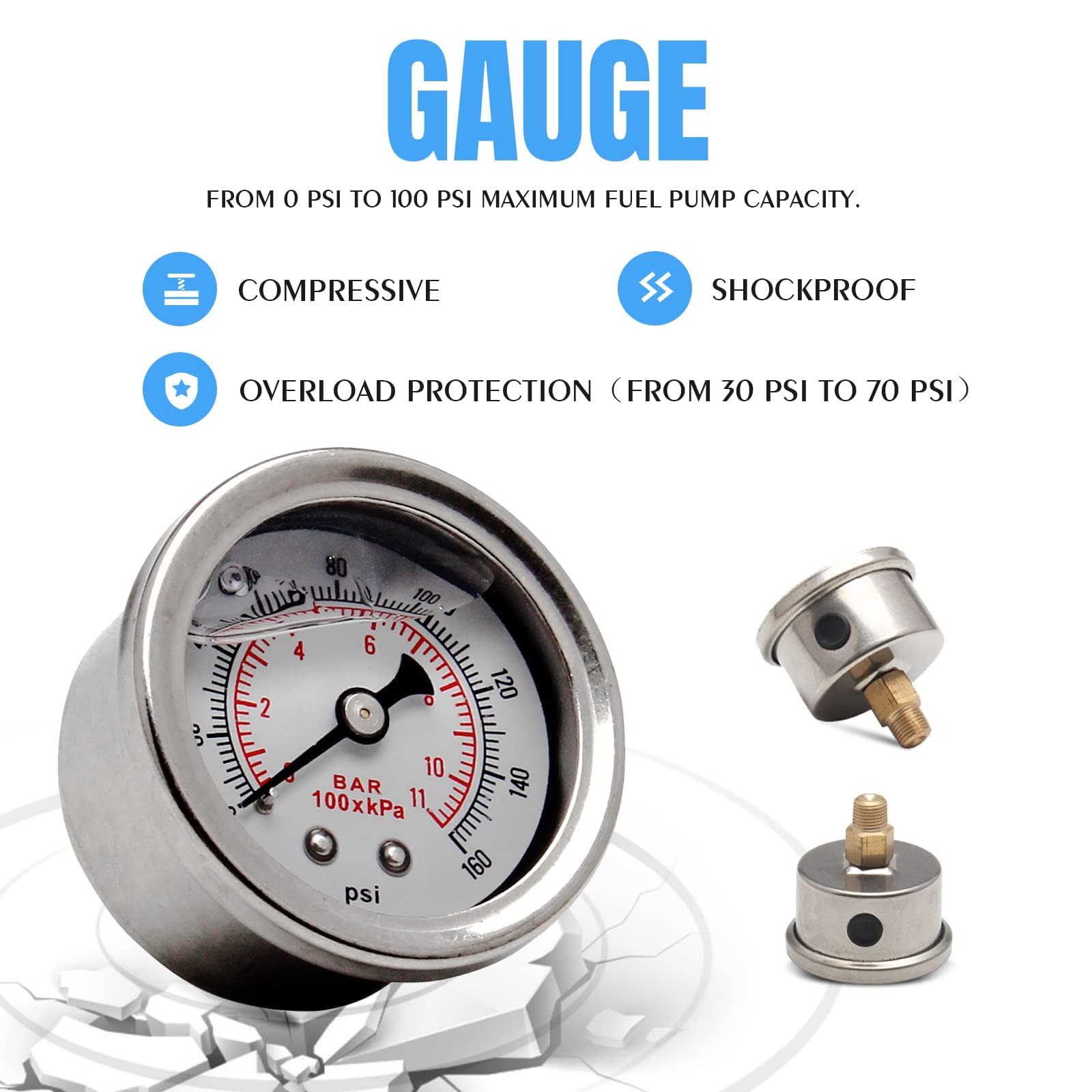 YESHMA EFI Fuel Pressure Regulator Kit 0-100psi with Gauge 6AN Fuel Line Fitting Universal Adjustable Aluminum (Blue+Red)