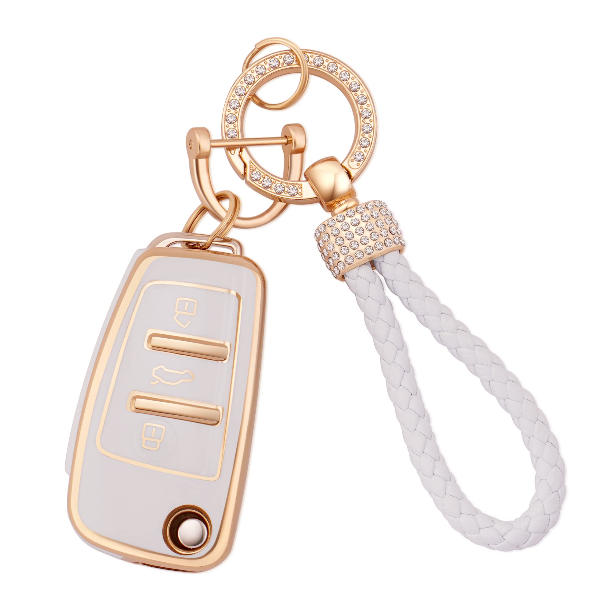 Ekala Car Key Full Cover For Audi With Keychain Lanyard, 3 Buttons Soft Tpu Key Protection Case Compatible With Audi A1 A3 A4 A6 A8 Quattro Q2 Q3 Q7 S3 S6 Rs3 Rs6 R8 Tt Tts Car Key Shell Cover(Ad-3)