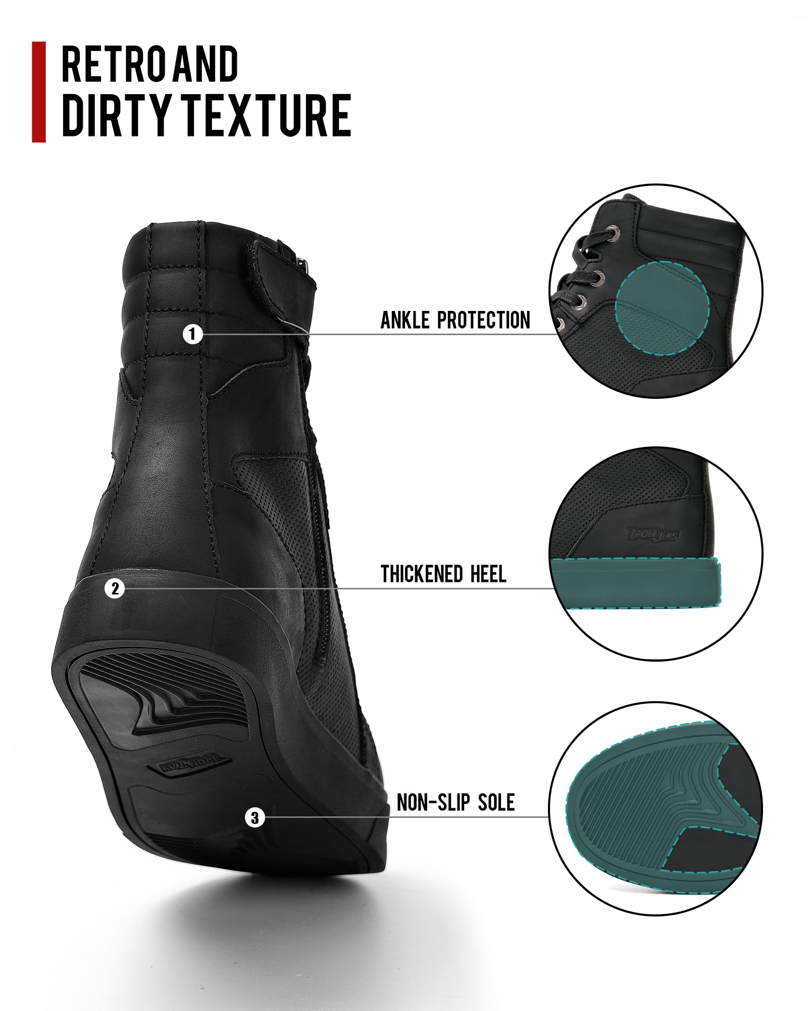 BORLEN Motorcycle Riding Shoes Cowhide Leather Breathable Casual Outdoor Street Motorcycle Boots for Men Black 10