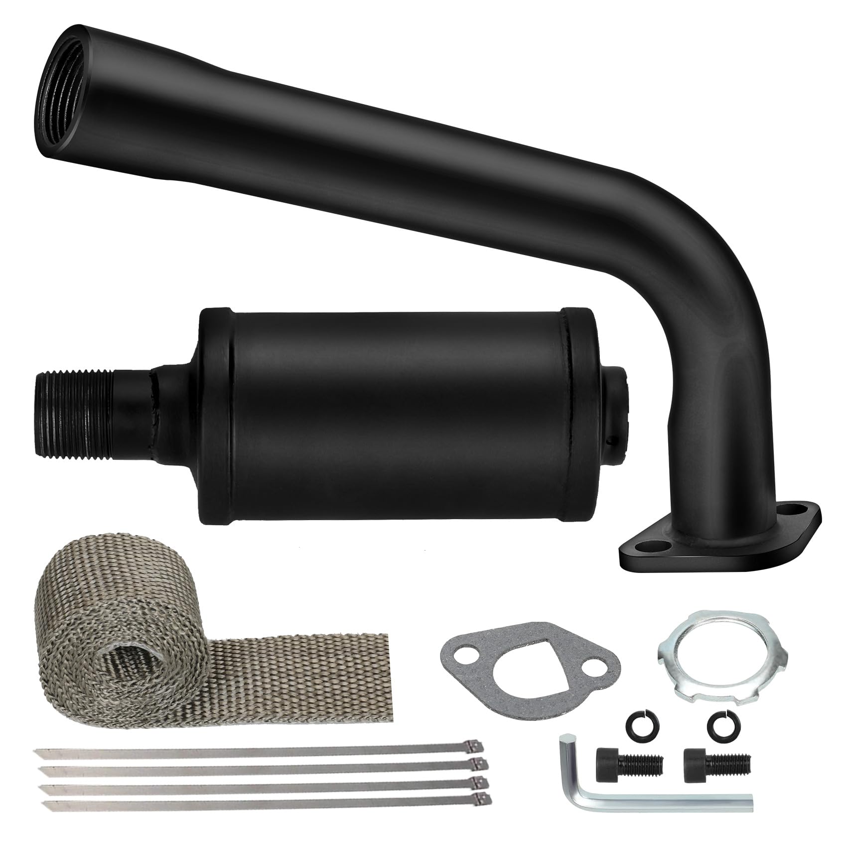 Fvrito Thickened Exhaust Header Pipe Muffler With Heat Shield Tape Kit For Non Hemi 6.5Hp Predator 212Cc 196Cc Gx160 Gx200 Coleman Ct200U Bt200X Kt196 Baja Mb200 Clone Mini Bike Go Kart Parts Black