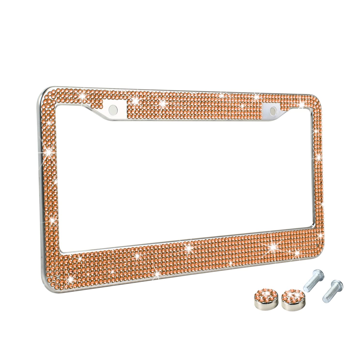 Tzarrot Bling License Plate Frame For Men And Women, Champagne Diamond Rhinestone License Plate Frame Bling Car Accessories For