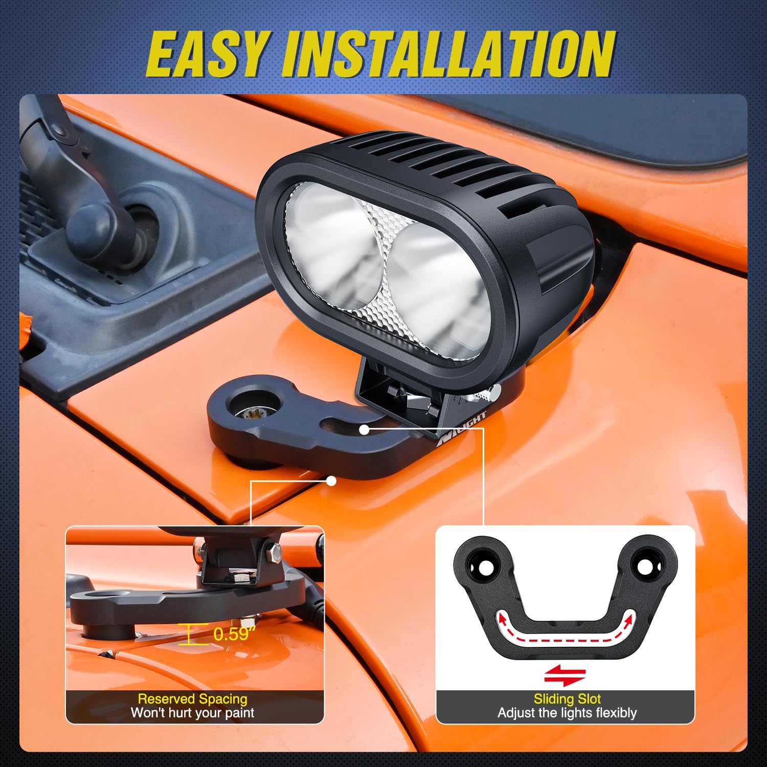 Nilight Light Mounting Bracket Hood Cowl Mount Brackets For Front A-Pillar Auxiliary Offroad Led Pod Light Work Lights On 2018-2