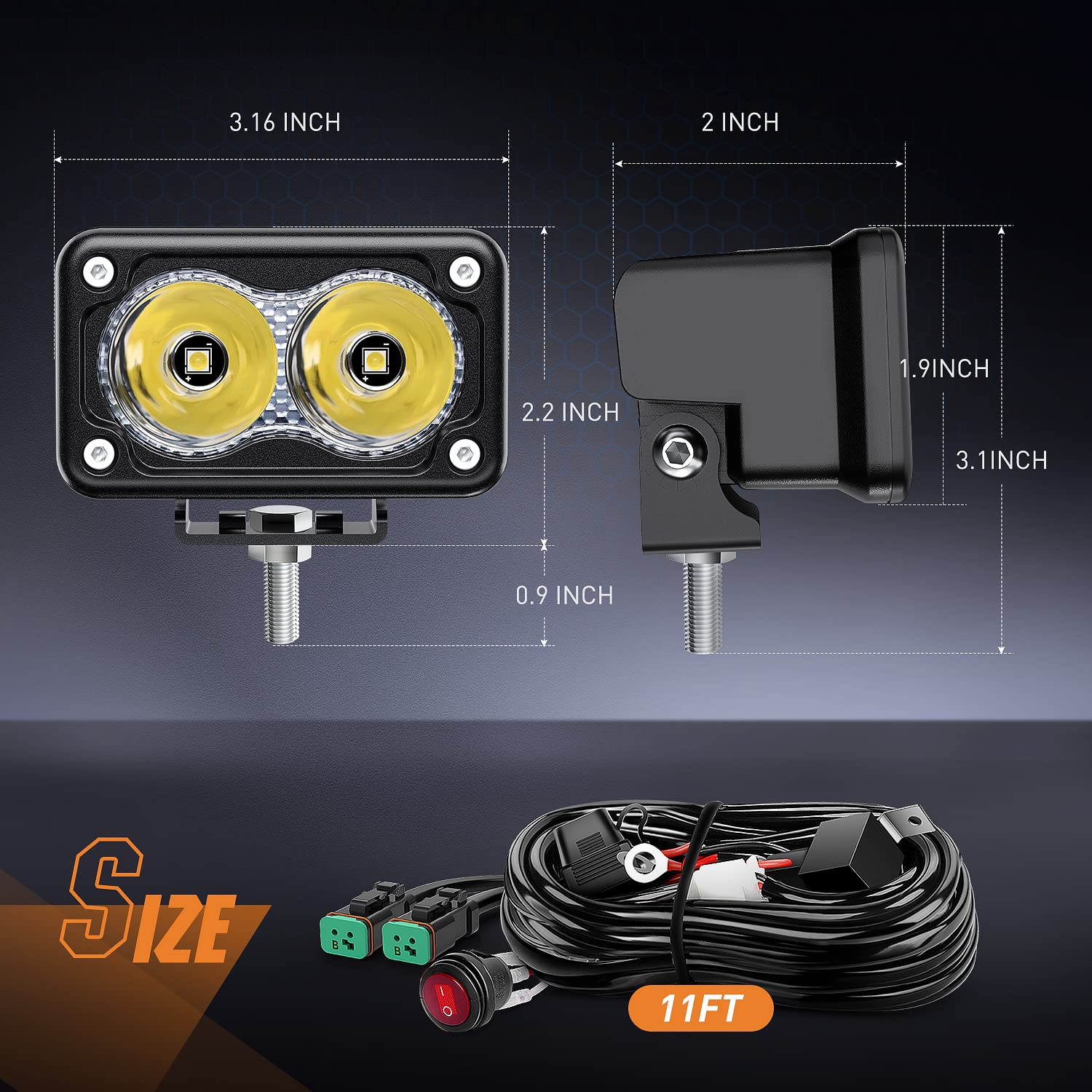 Nilight 2 Pcs 3 Inch Motorcycle Led Pods 1300Lm Built-In Emc Driving Lights Super Spotlight Offroad Fog Light W/ 16Awg Dt Wiring