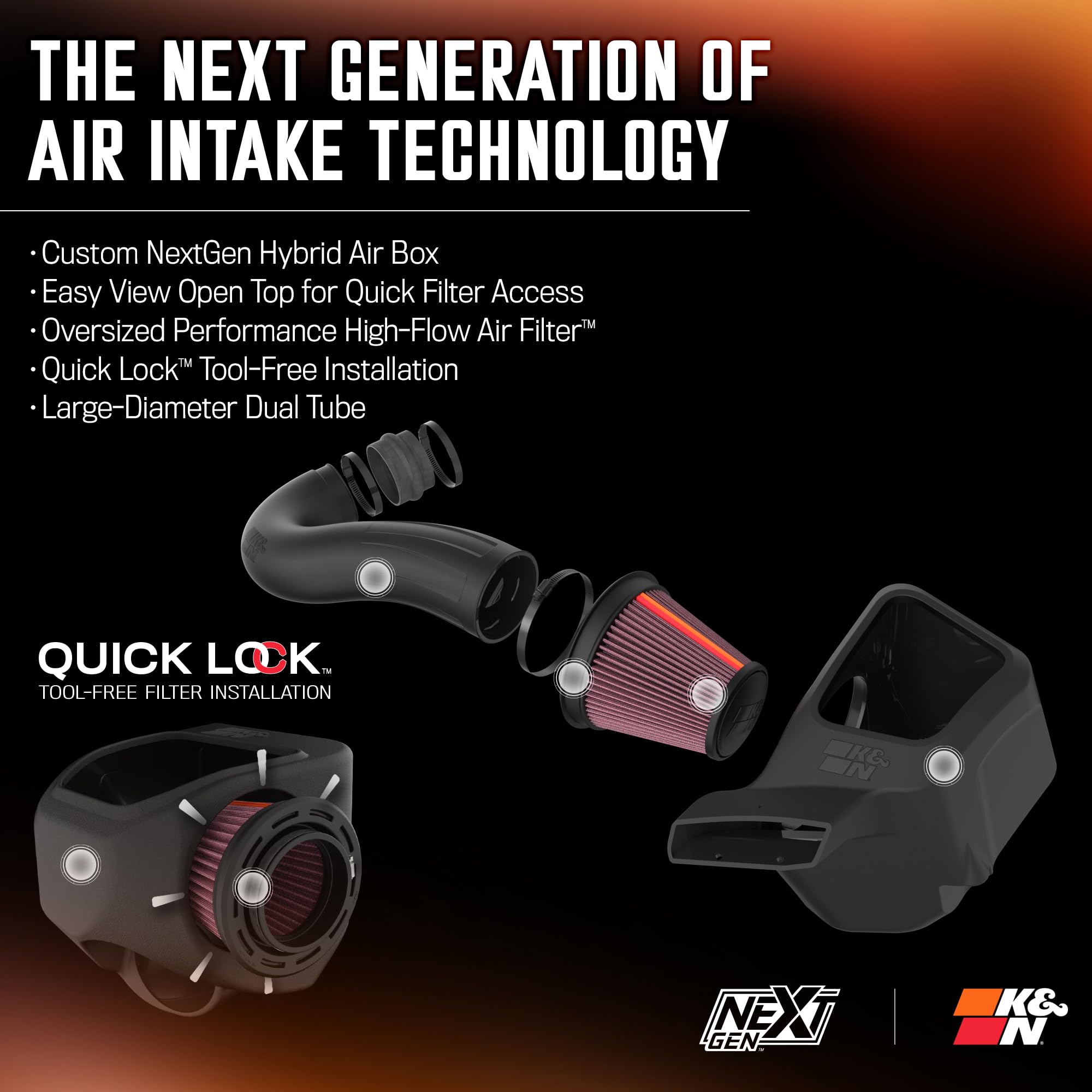 K&N Nextgen Cold Air Intake System: High-Flow Cotton Filter: Compatible With 2011-2025 Dodge/Jeep: Durango, Grand Cherokee, 50-1