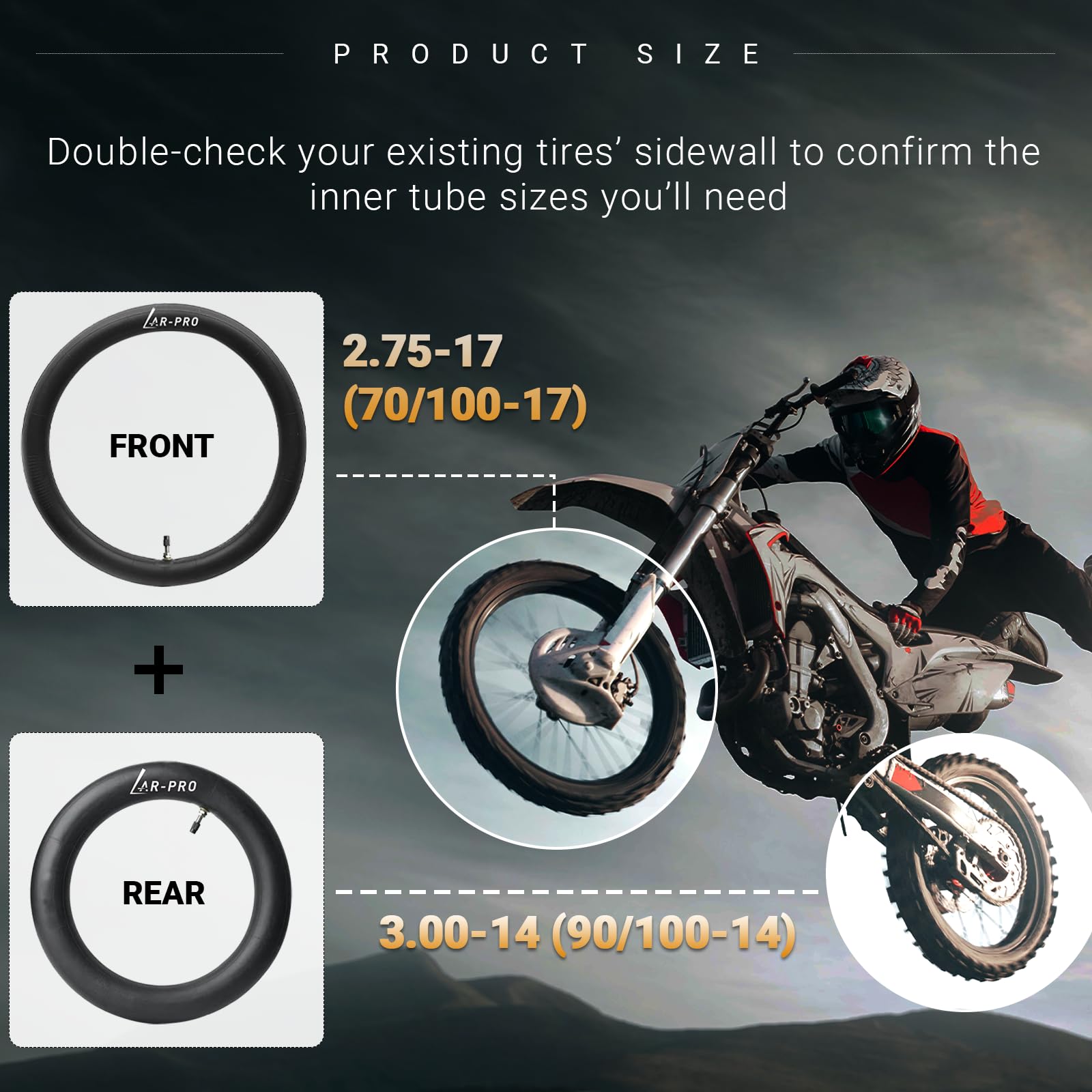 (2-Pack) 2.75-17 (70/100-17) Front And 3.00-14 (90/100-14) Rear Inner Tube For Dirt Bike Tires - Compatible With Honda Trail, Baja Motorsports, 110Cc, 125Cc, And 140Cc Off-Road Bikes And More