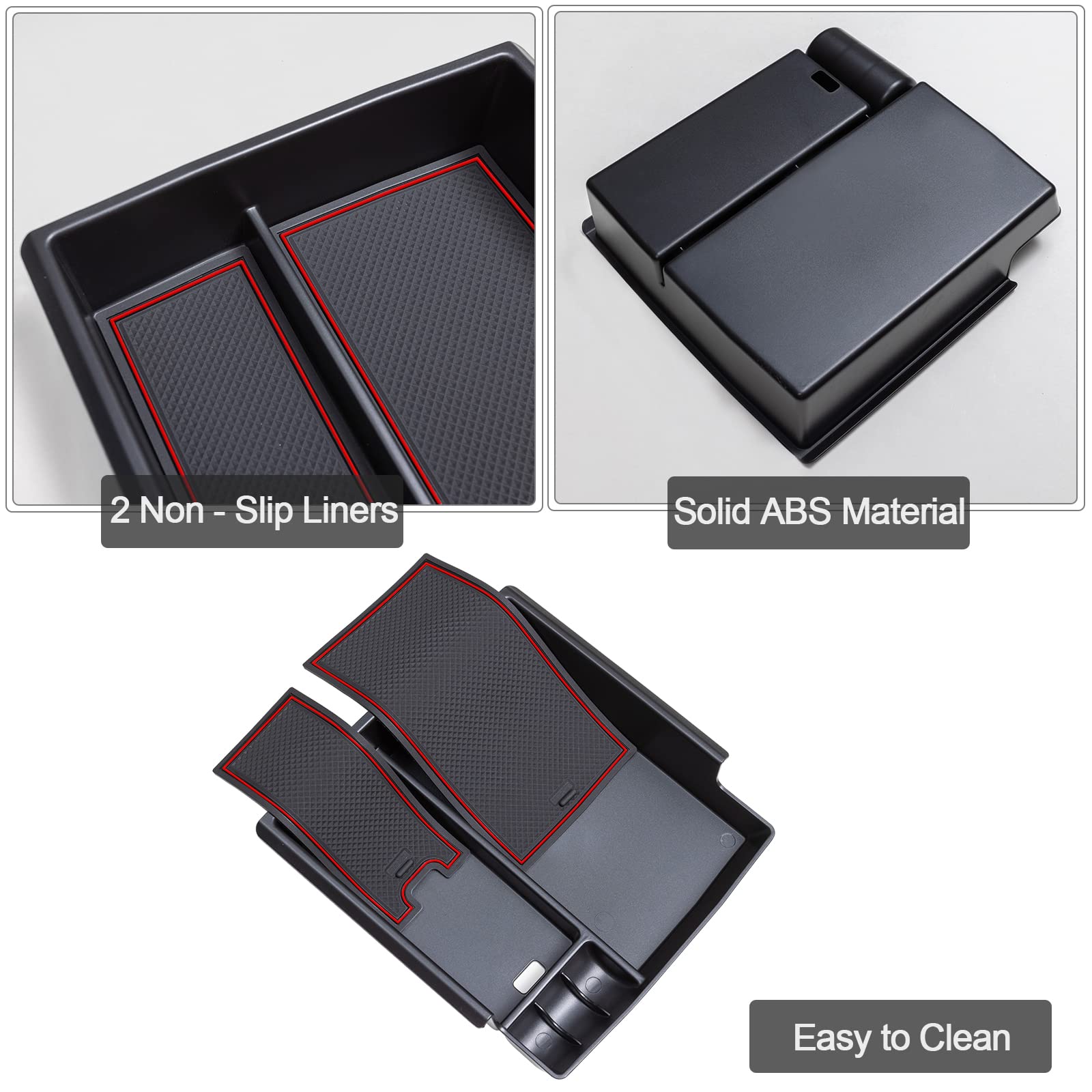 Topinstall Red Center Console Tray Compatible With Ford Bronco 2021-2023 Accessories, Full Size Bronco Armrest Storage Box Organizer Abs Plastic Black Insert (2/4 Door)