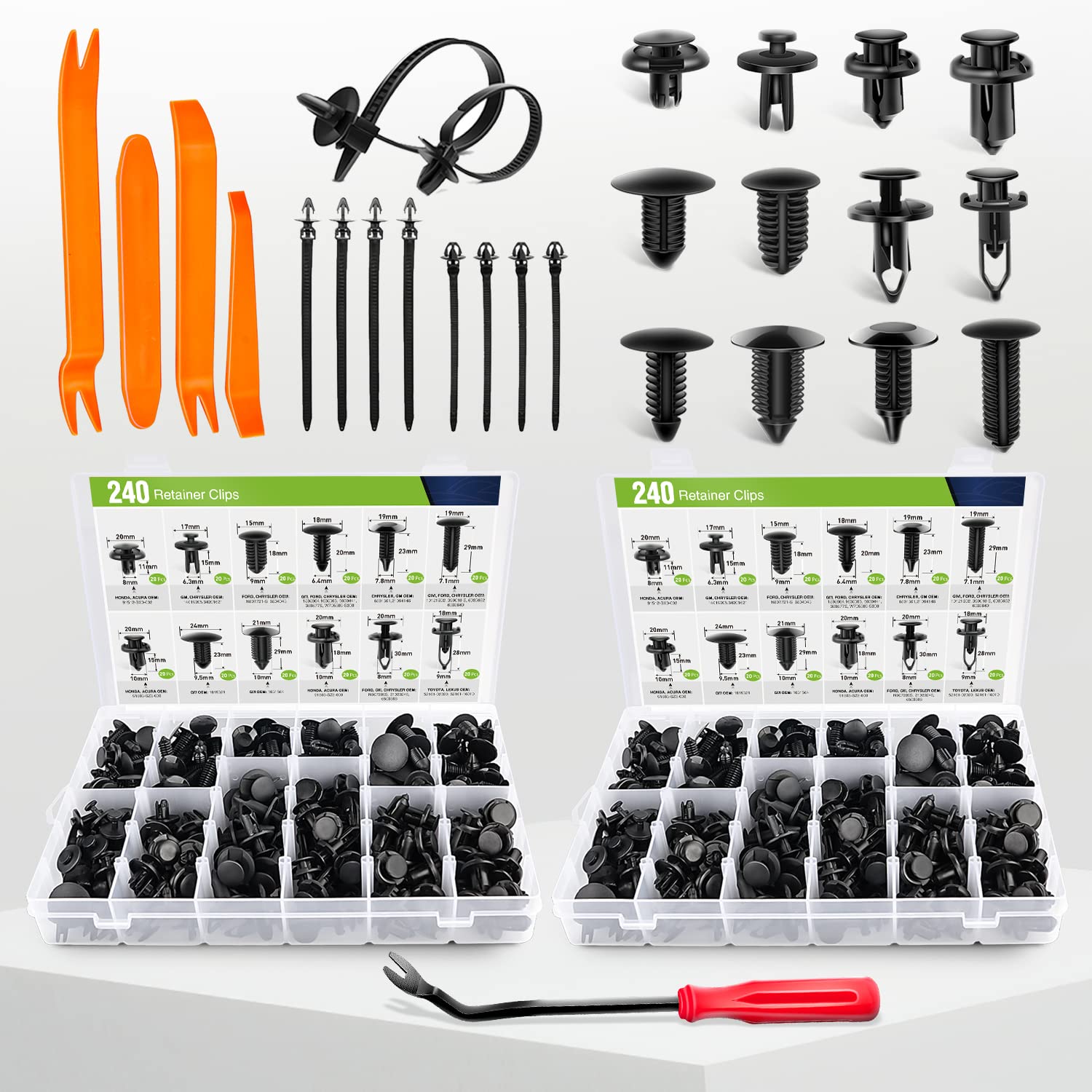 Frokom 480Pcs Car Retainer Clips,12 Most Popular Sizes Nylon Push Pin Set,Auto Body Door Panel Fastener Trim Remover Kit For Toyota Gm Ford Honda Acura Chrysler