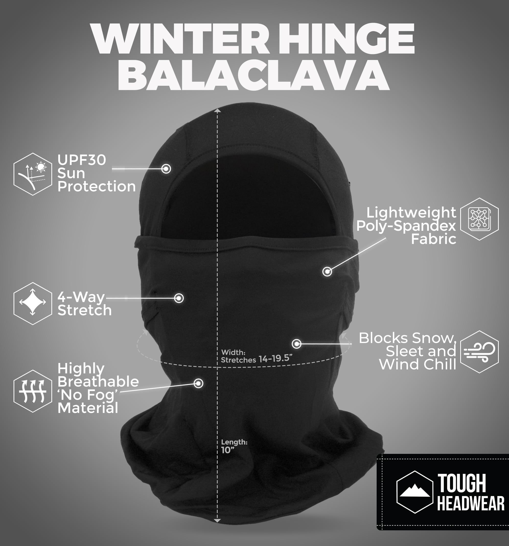 Tough Headwear Winter Balaclava - Ski Mask For Men & Women - Face Mask In Cold Weather - Mens Snowboard Gear - Skimask For Men -