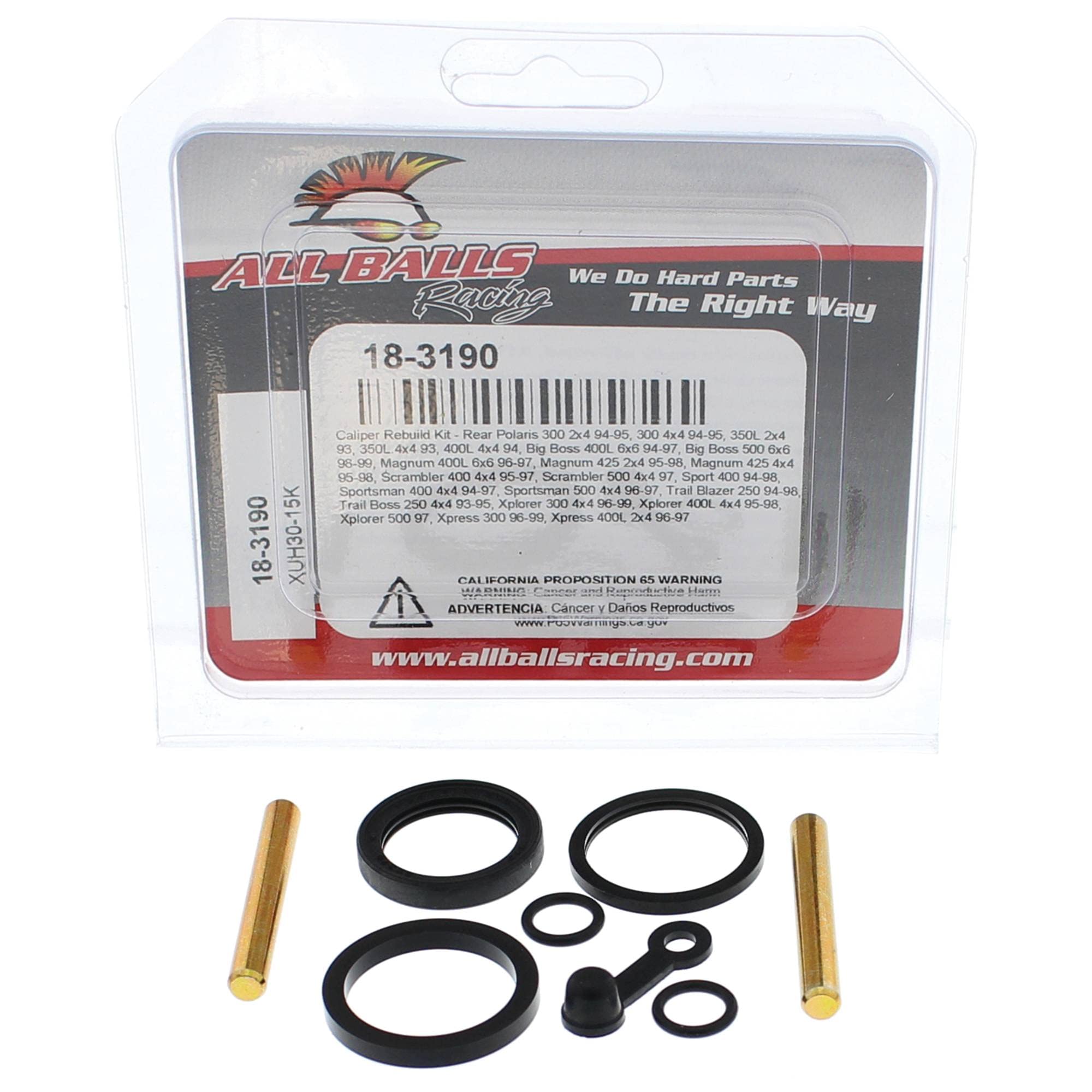 All Balls Caliper Rebuild Kit Rear 18-3190 for Polaris 350 L 2x4 93, Sportsman 500 4x4 96-97, Trail Blazer 250 2x4 94-98, Trail