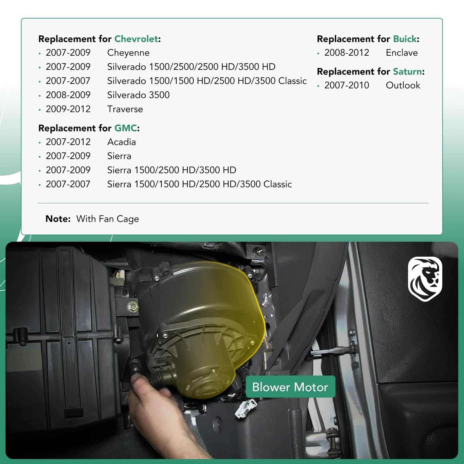 Front Side Hvac Blower Motor Assembly For Chevrolet Silverado 1500 2500 3500 Traverse Gmc Sierra Acadia Buick Enclave Saturn Out