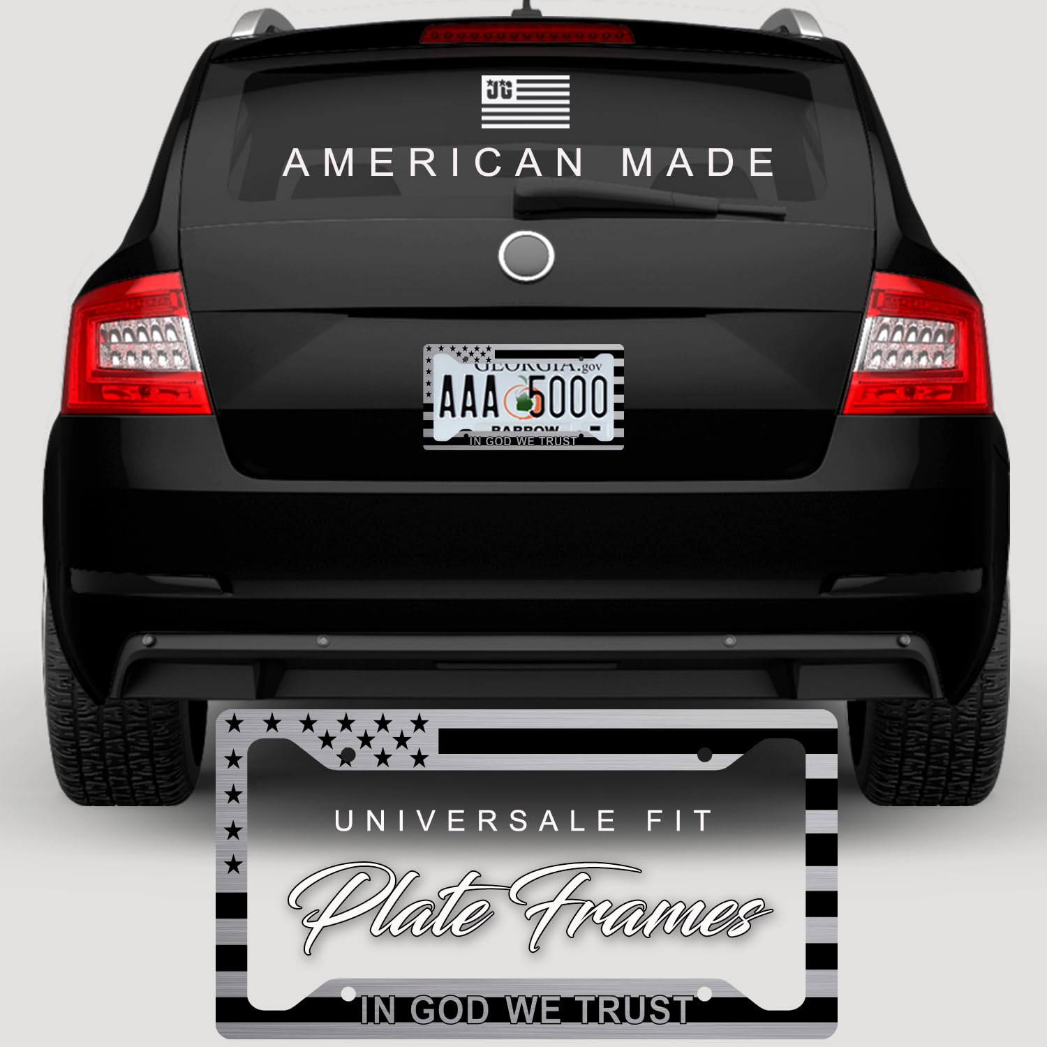 American Flag In God We Trust License Plate Frame And Decal Perfect For Anyone Who Loves God And Country! Tactical Patriot Brush License Plate Frame Made In The Usa