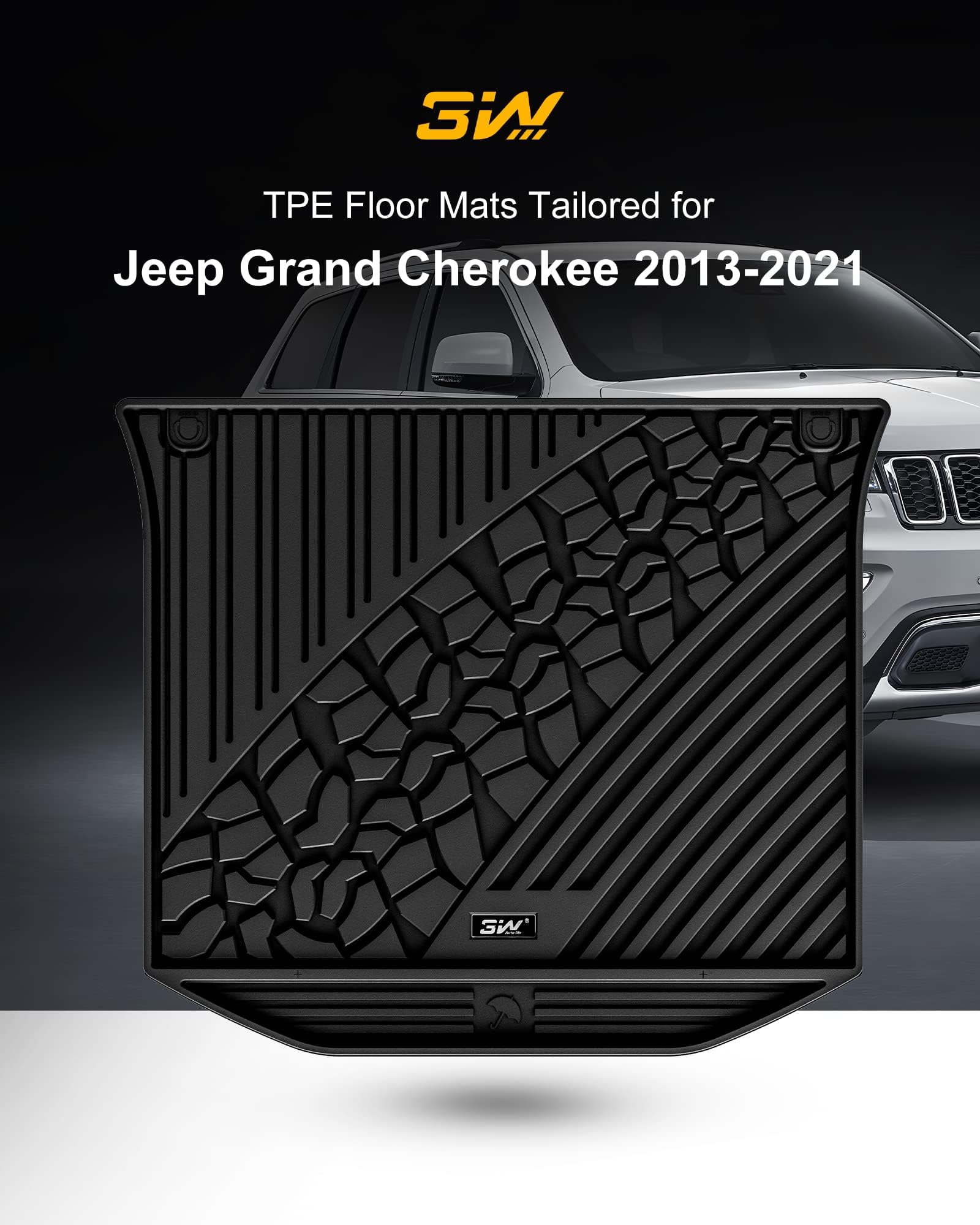 3W Cargo Liner Fit For Jeep Grand Cherokee 2013-2021/ Grand Cherokee Wk 2022 2023(Non L) Tpe All Weather Custom Fit Heavy Duty T