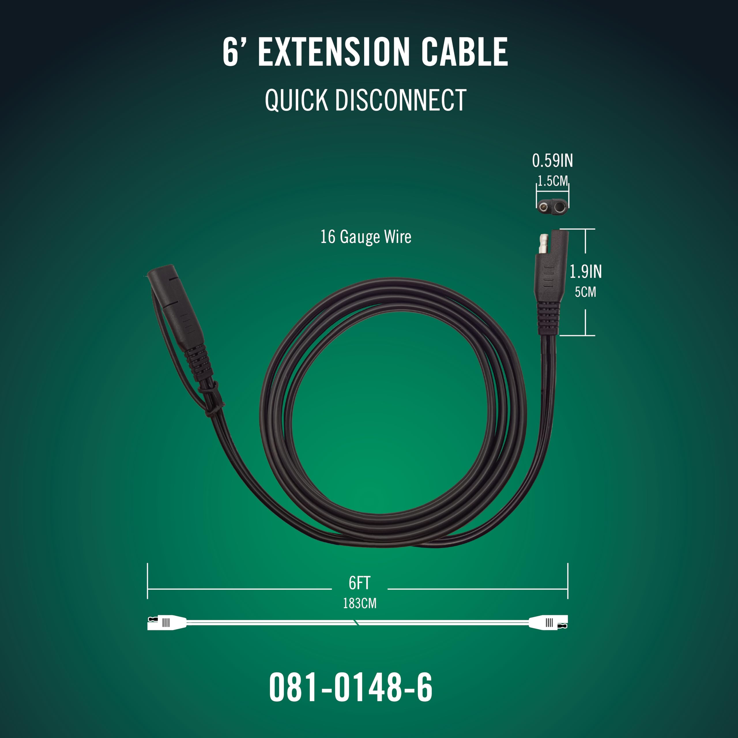 Battery Tender 6 Foot Extension Sae Cable - Designed For Use Chargers - Quick Connect Plugs For Easy Connection To Motorcycle, C