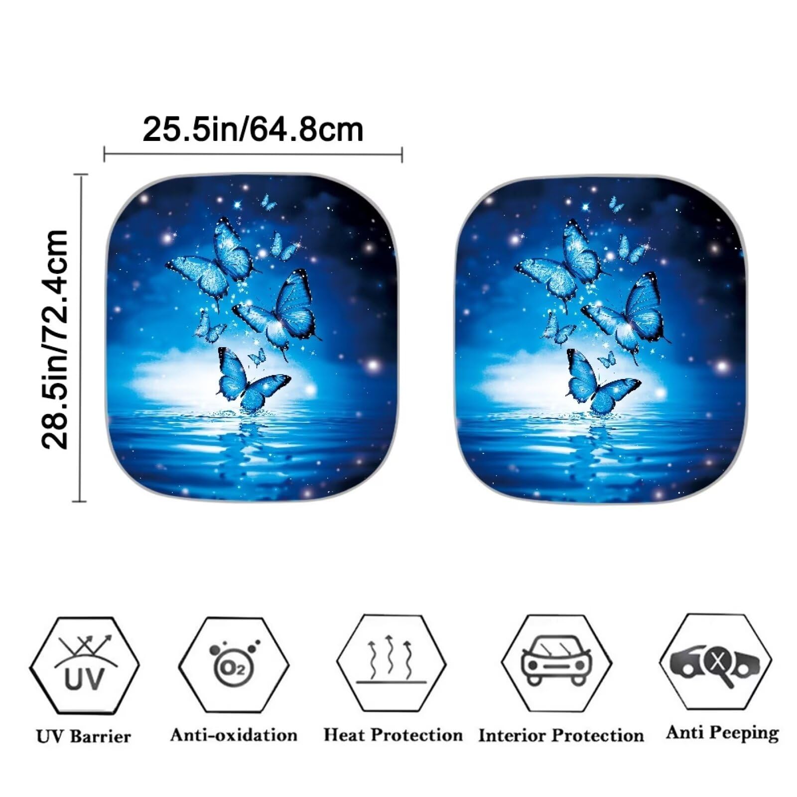 Renewold Windshield Sun Shade 2 Piece Foldable Car Front Window Sunshade For Most Sedans Suv Van Truck Blue Butterflies Fashion
